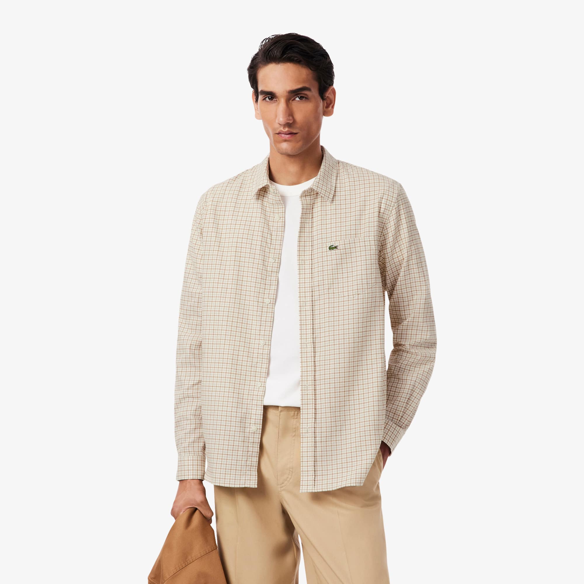 Men's Regular Fit Plaid Flannel Shirt - White / Brown
