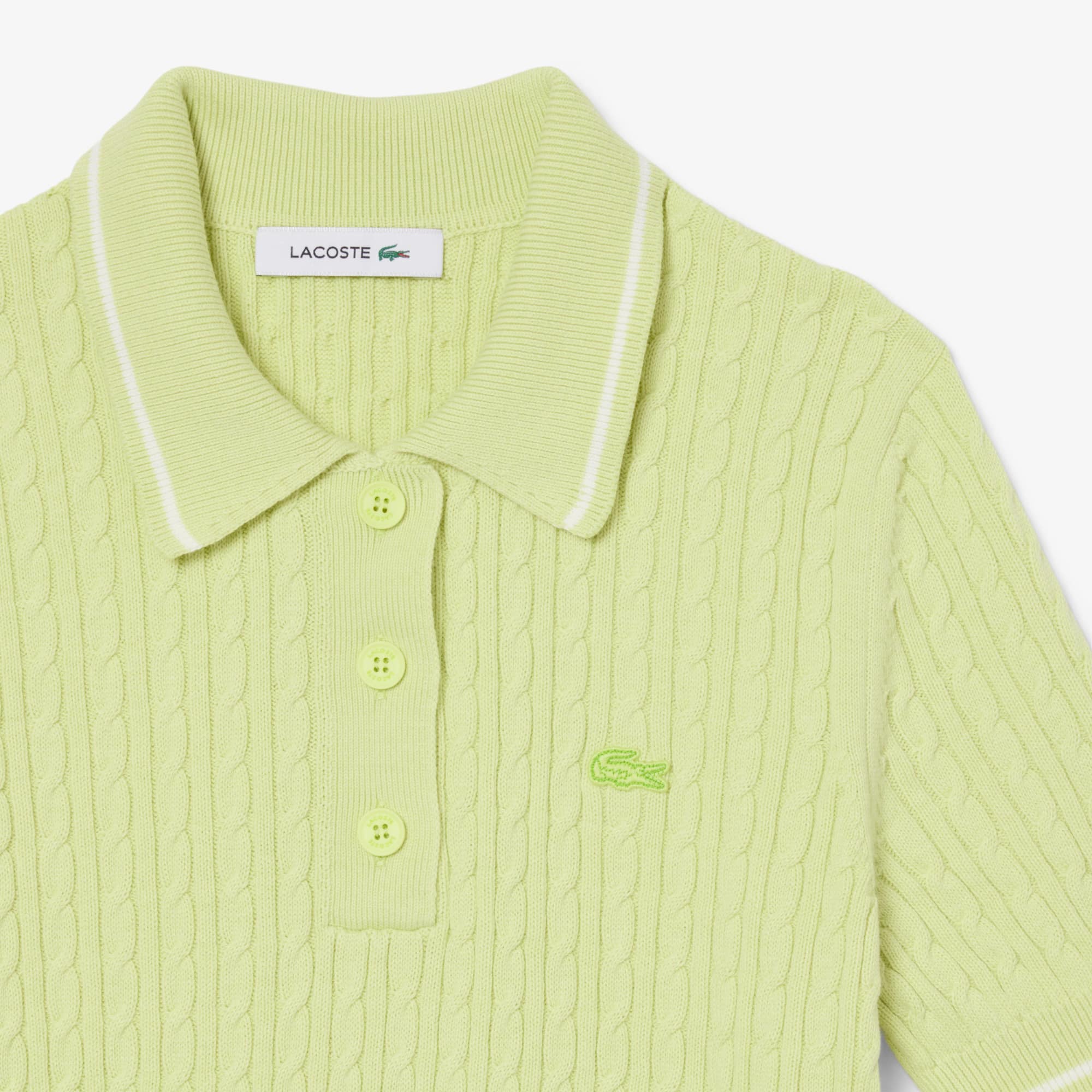Striped Cable Knit Polo Collar Sweater - Green