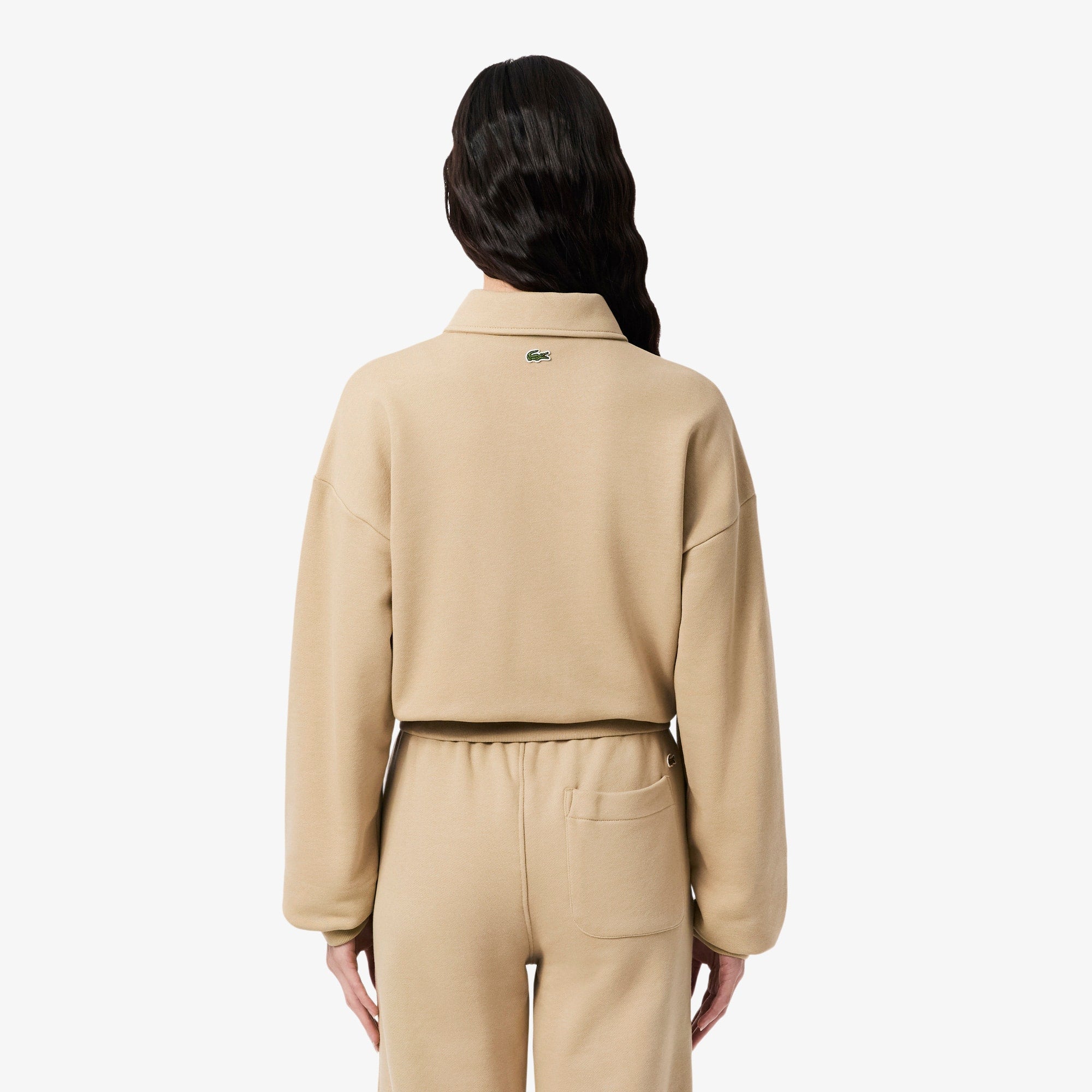 Women's Polo Collar Sweatshirt - Beige
