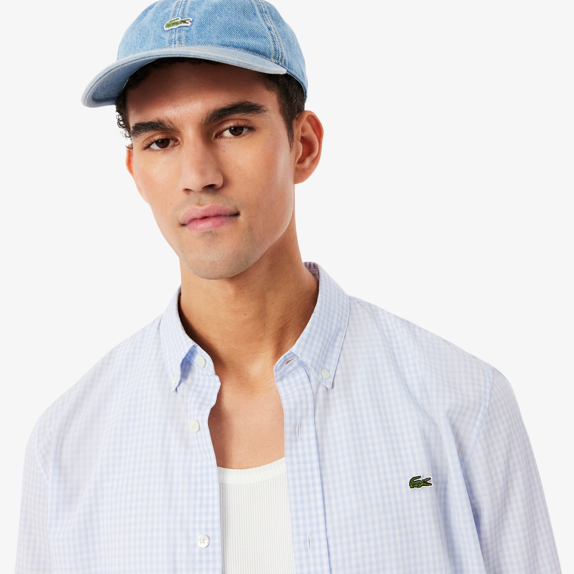 Regular Fit Plaid Poplin Shirt - White / Light Blue