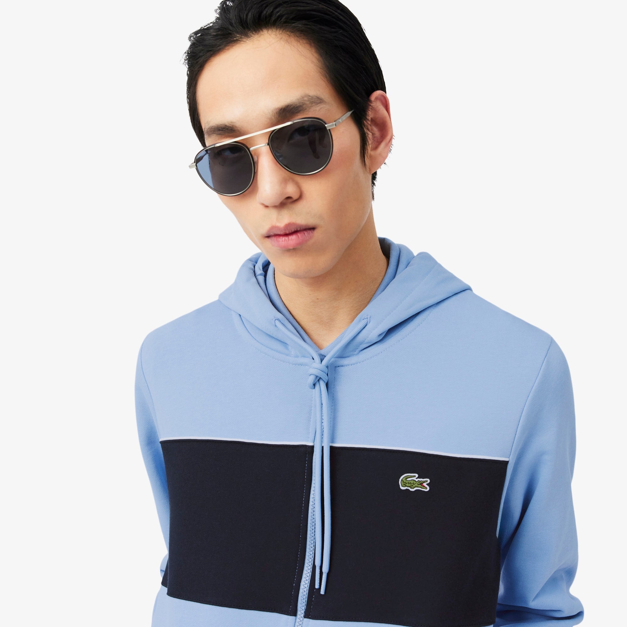 Colorblock Zipped Hoodie - Bleu Clair / Noir