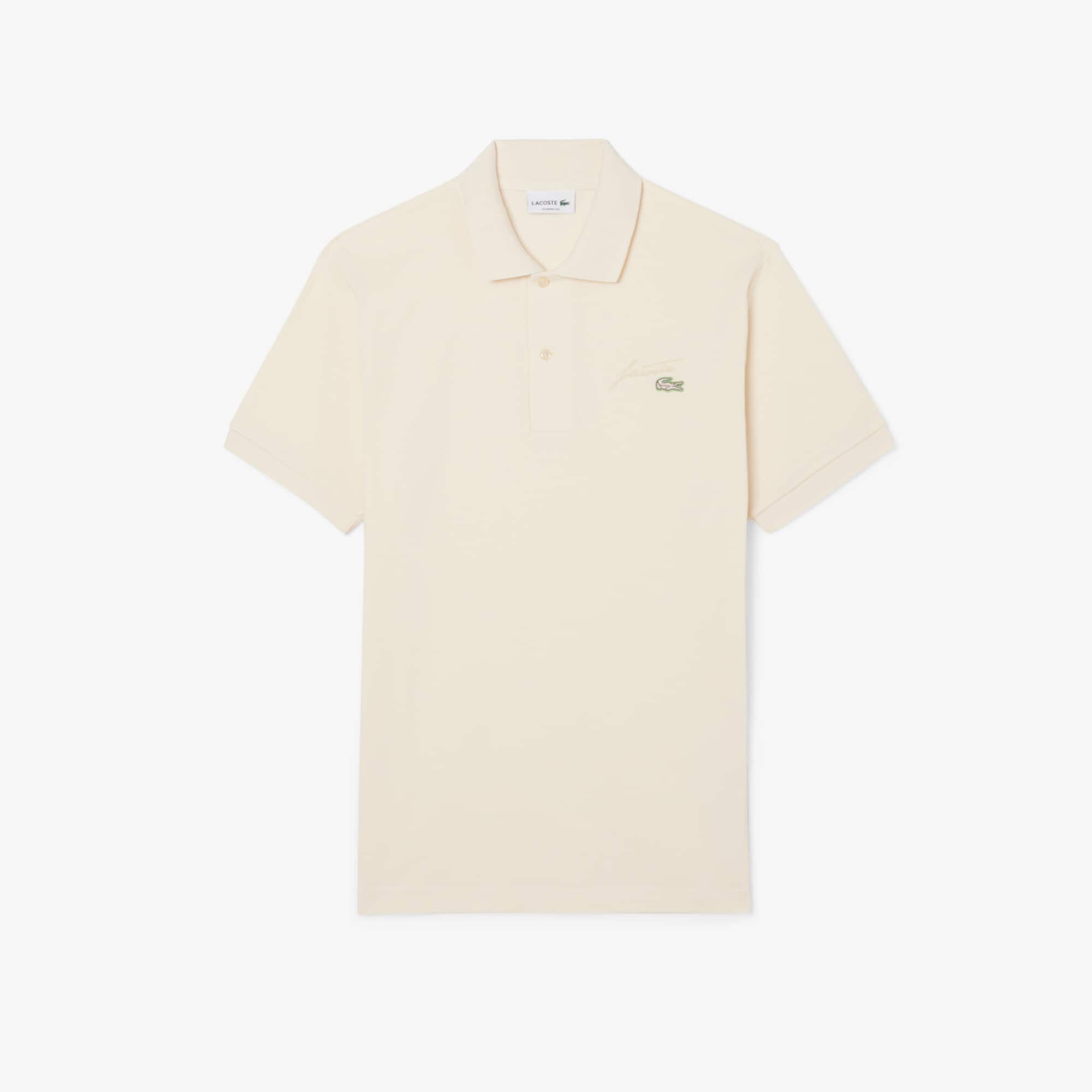 Men's Classic Fit Embroidery Detail Piqué Polo - Cream