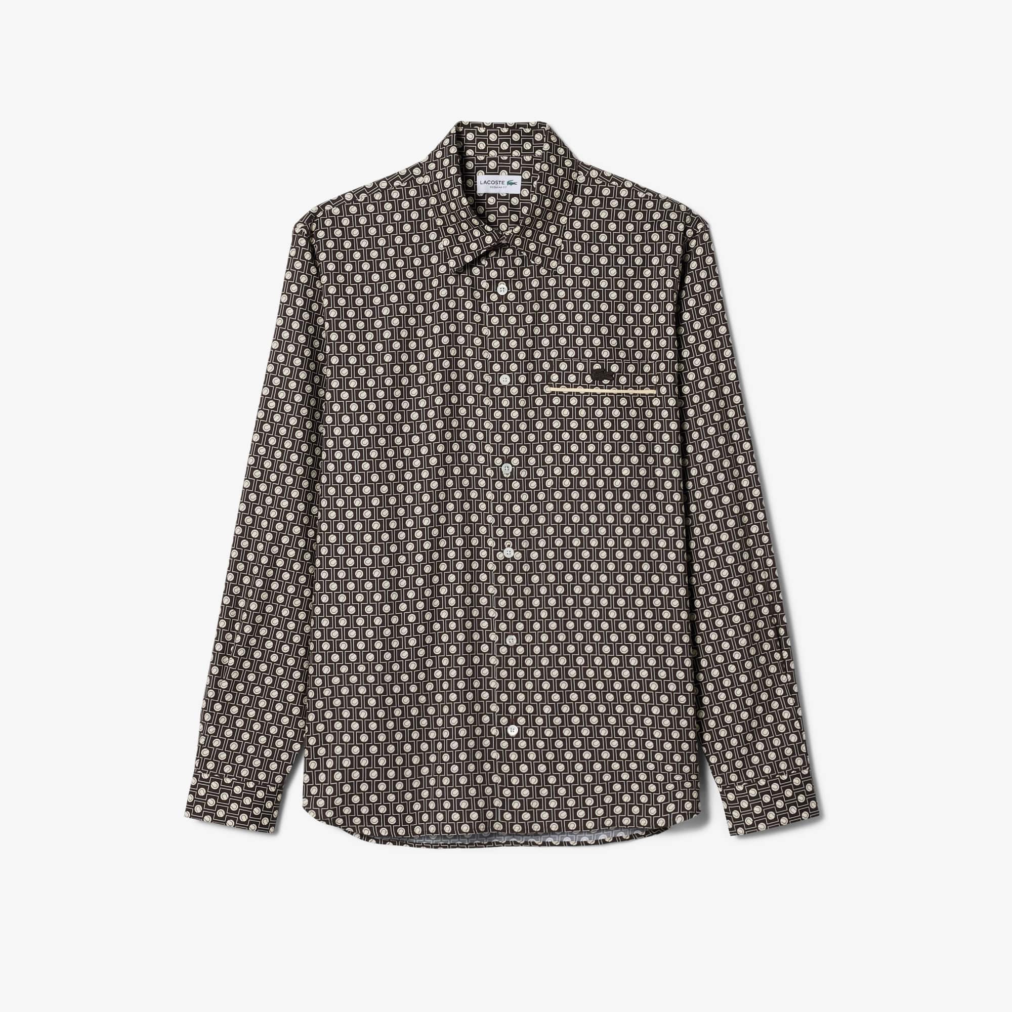 Regular Fit Printed Cotton Shirt - Marron / Beige