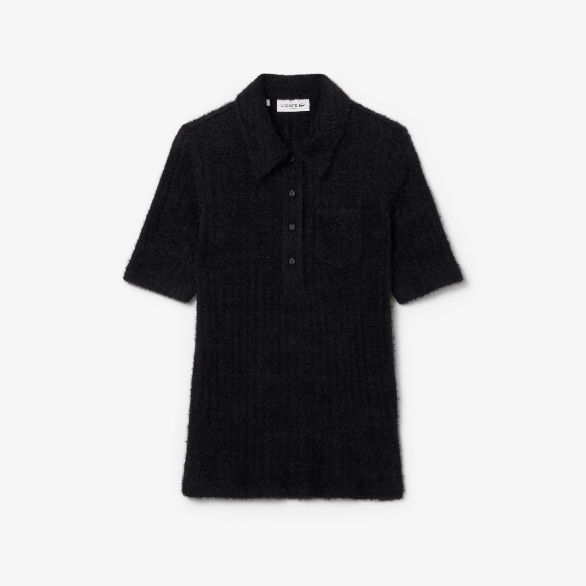 Women's Slim Fit Fuzzy Rib Knit Polo - Black