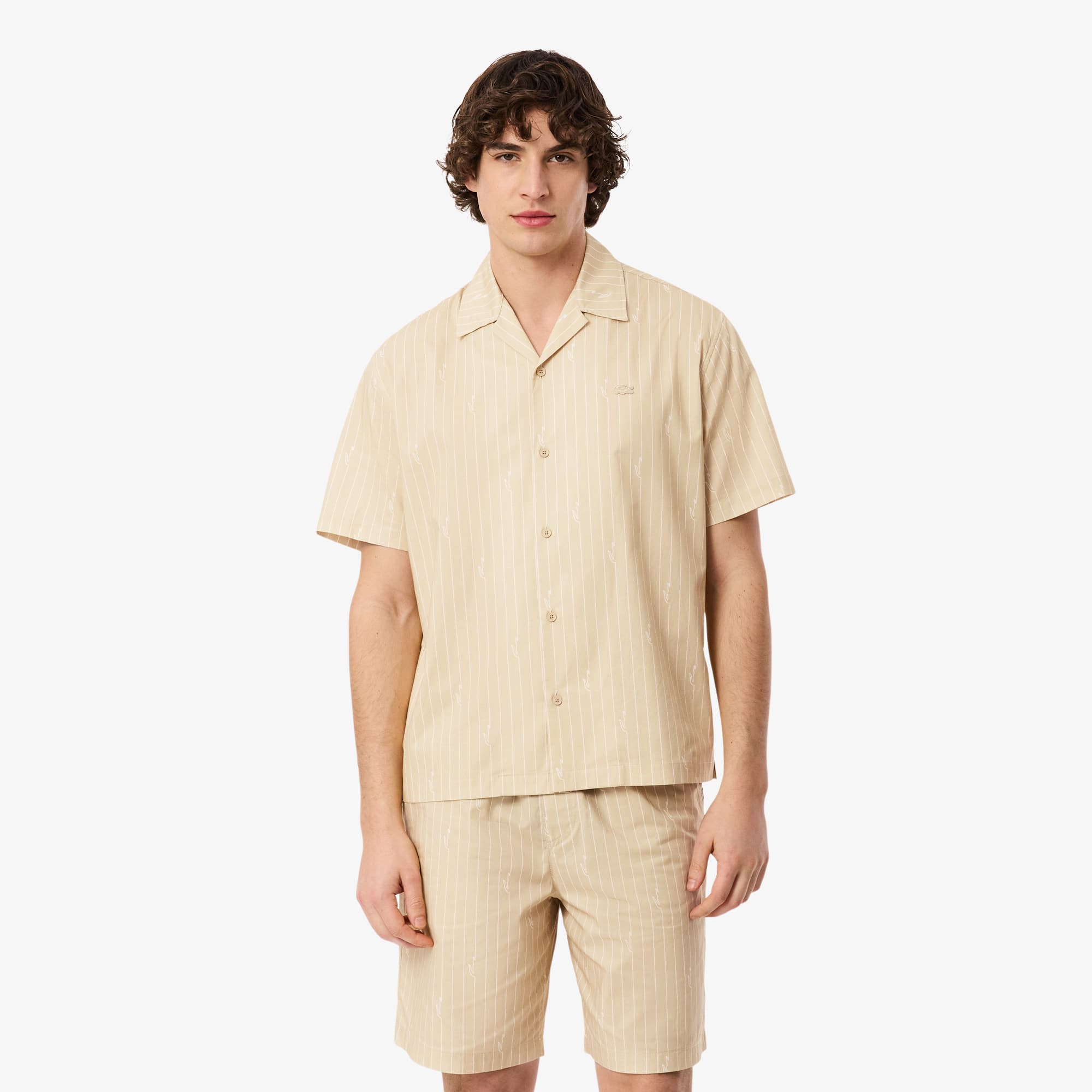 Relaxed Fit Print Twill Shirt - Beige / Blanc