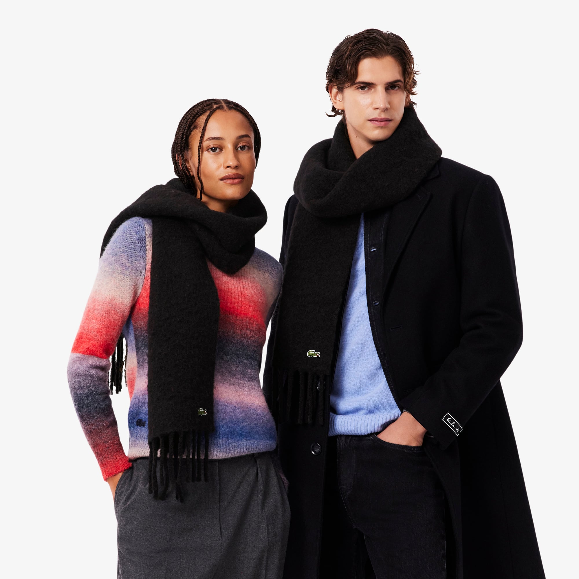 Unisex Fringed Alpaca Wool Scarf - Black