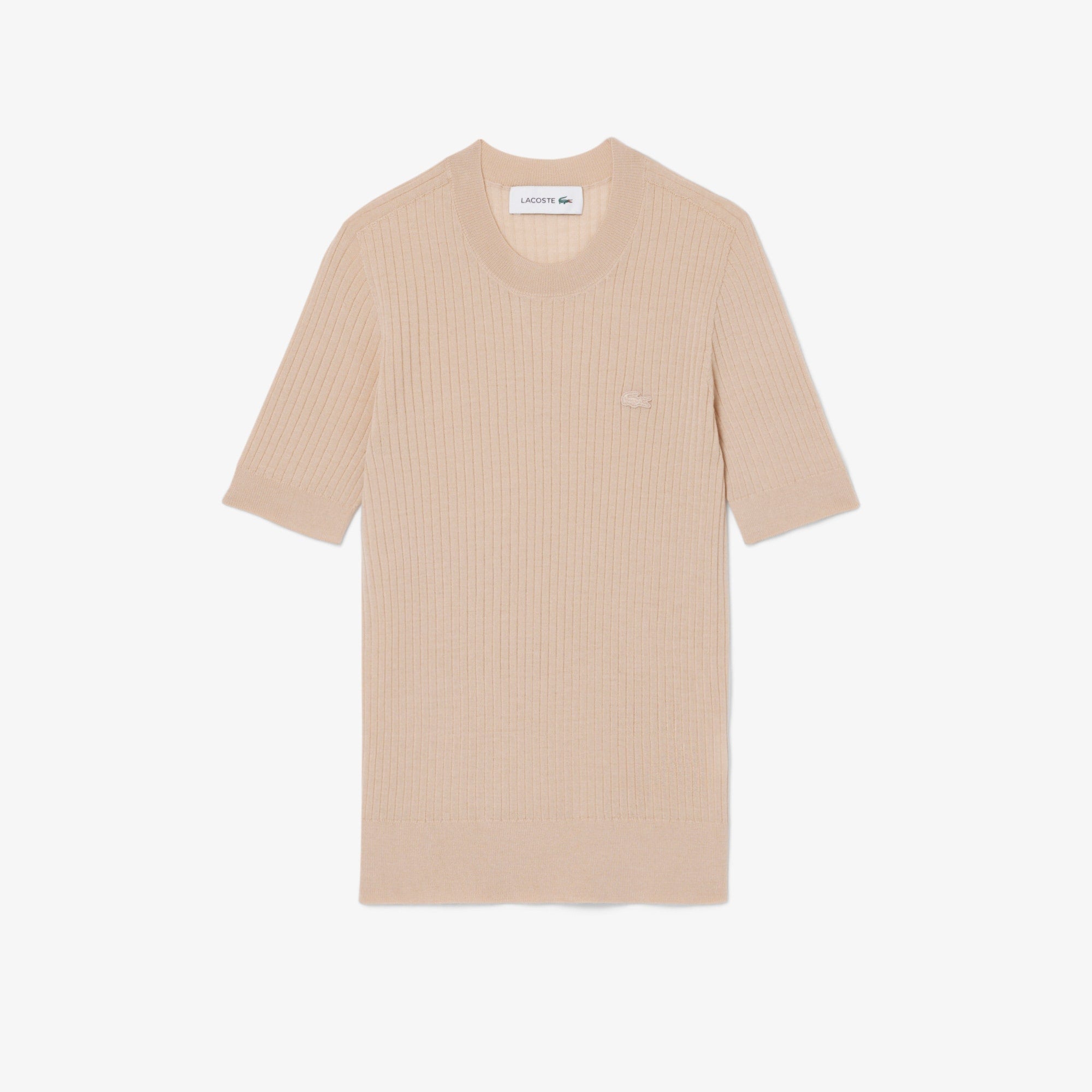 Women's Short Sleeve Merino Wool Rib Knit Sweater - Beige