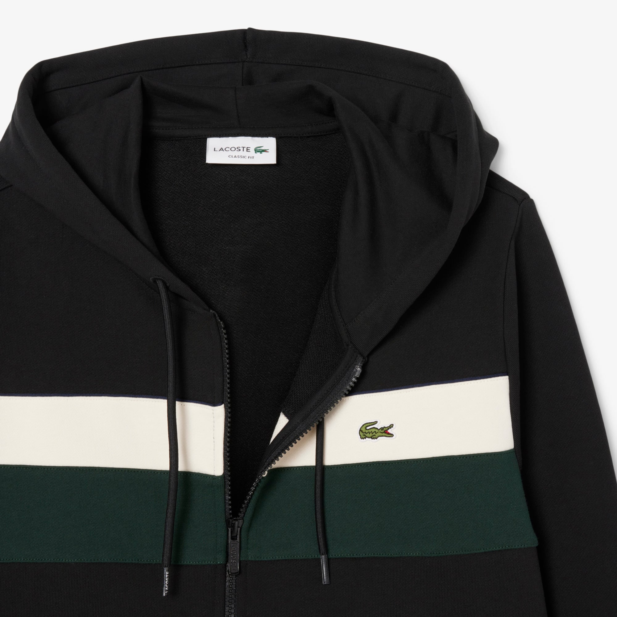 Men's Zip-Up Colorblock Hoodie - Black / White / Green