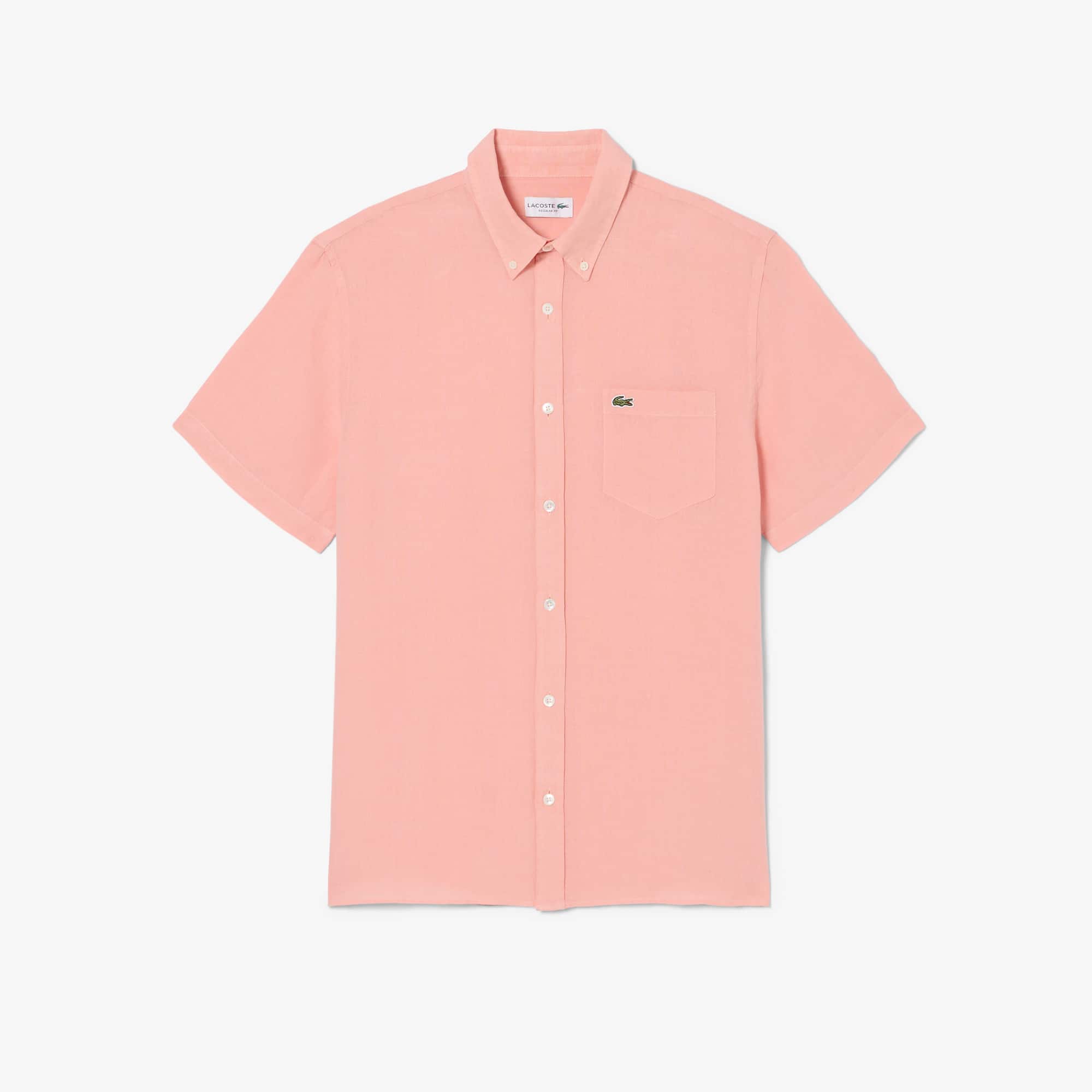 Men's Short Sleeve Linen Shirt - Rose