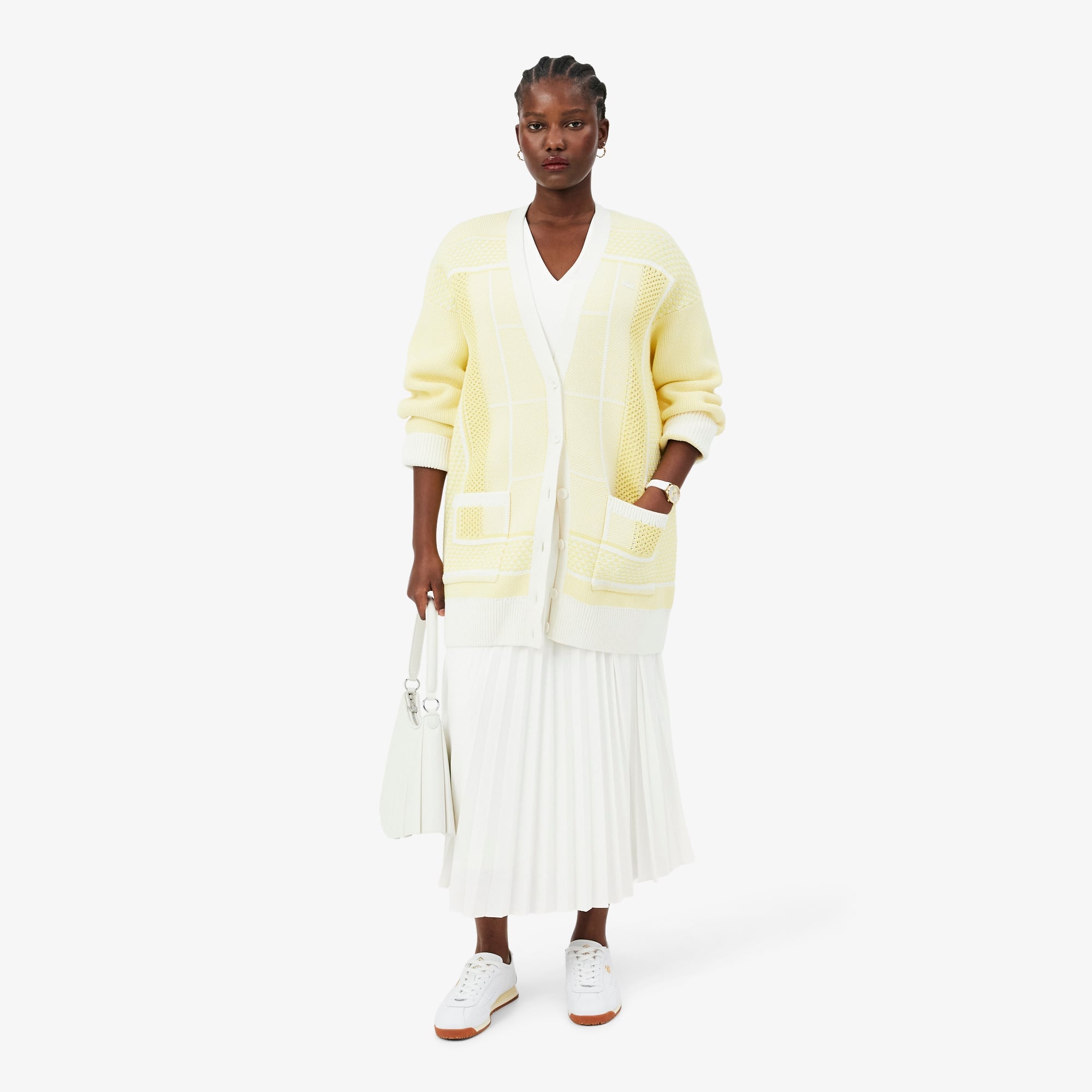 Long Sleeveless Pleated Dress - White