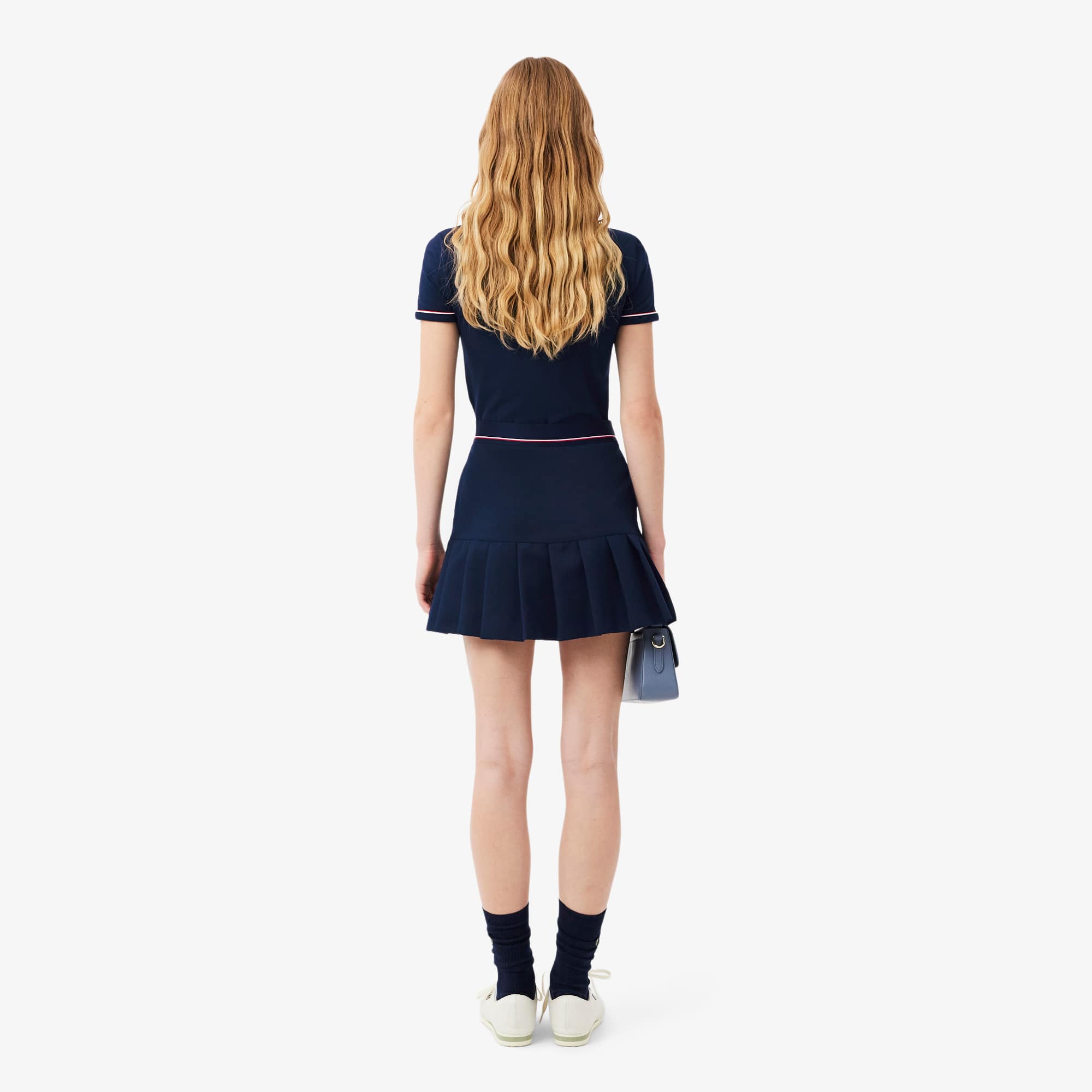 Women's Short Pleated Wool Blend Skirt - Navy Blue