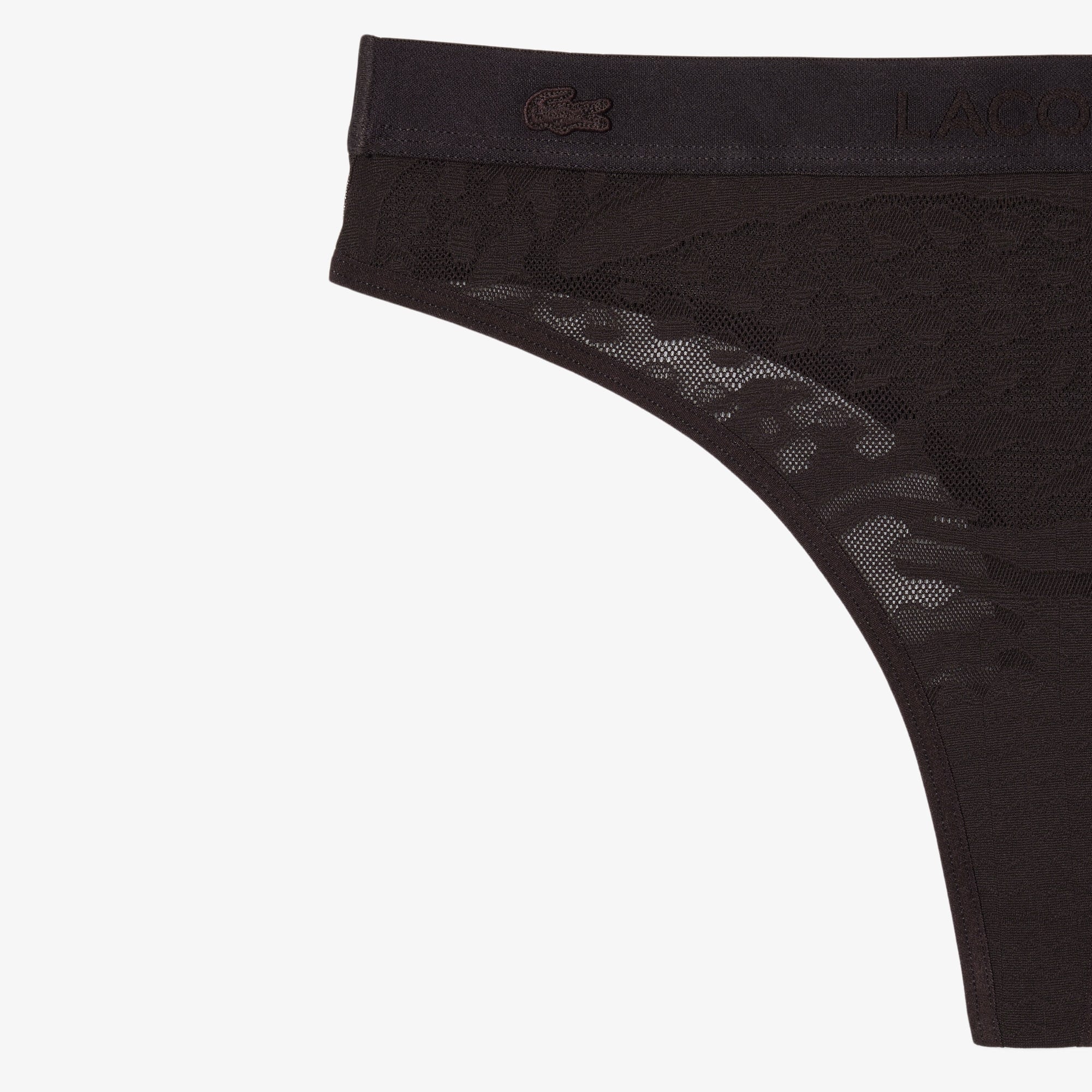 Logo Waist Mesh String Briefs - Brown