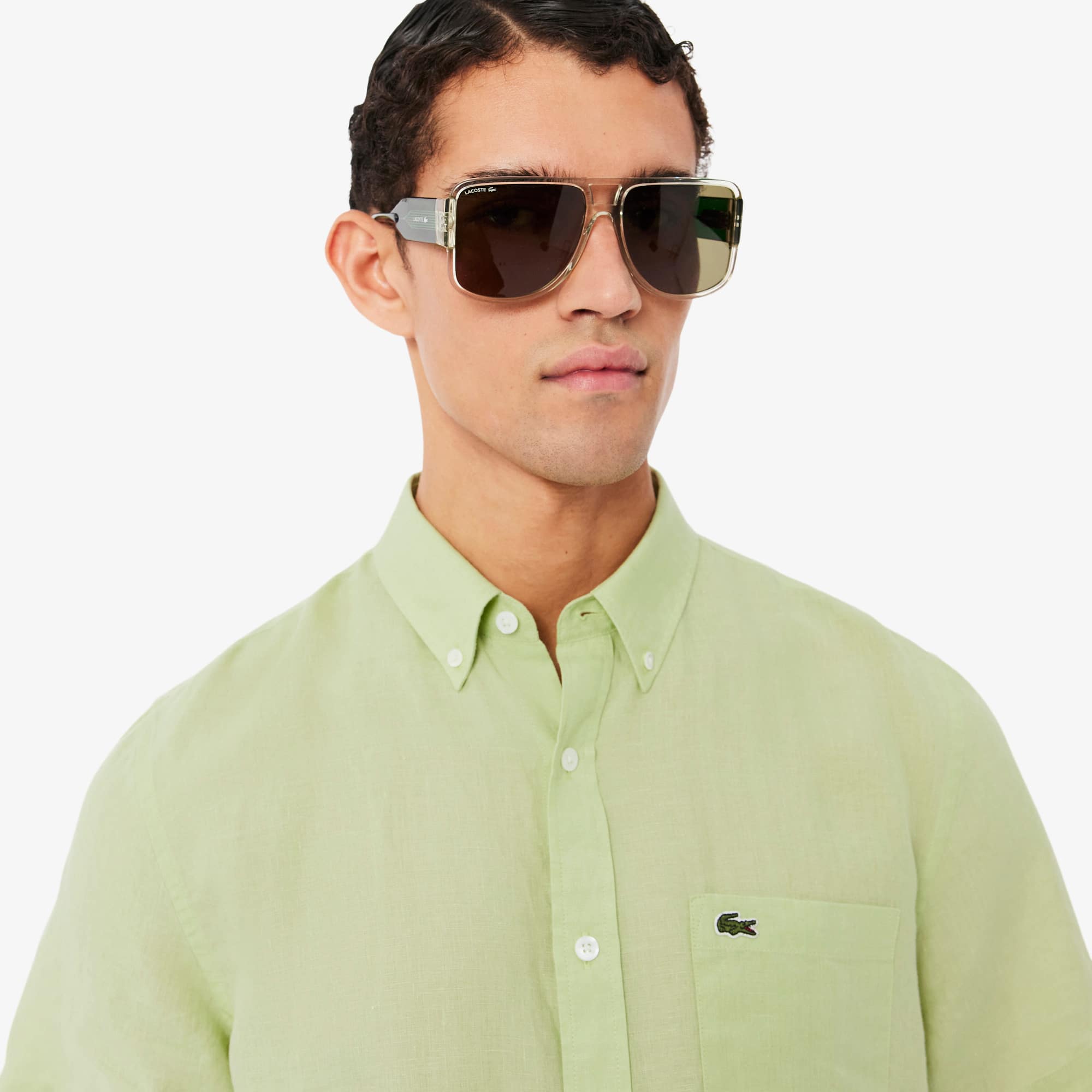 Men's Short Sleeve Linen Shirt - Green