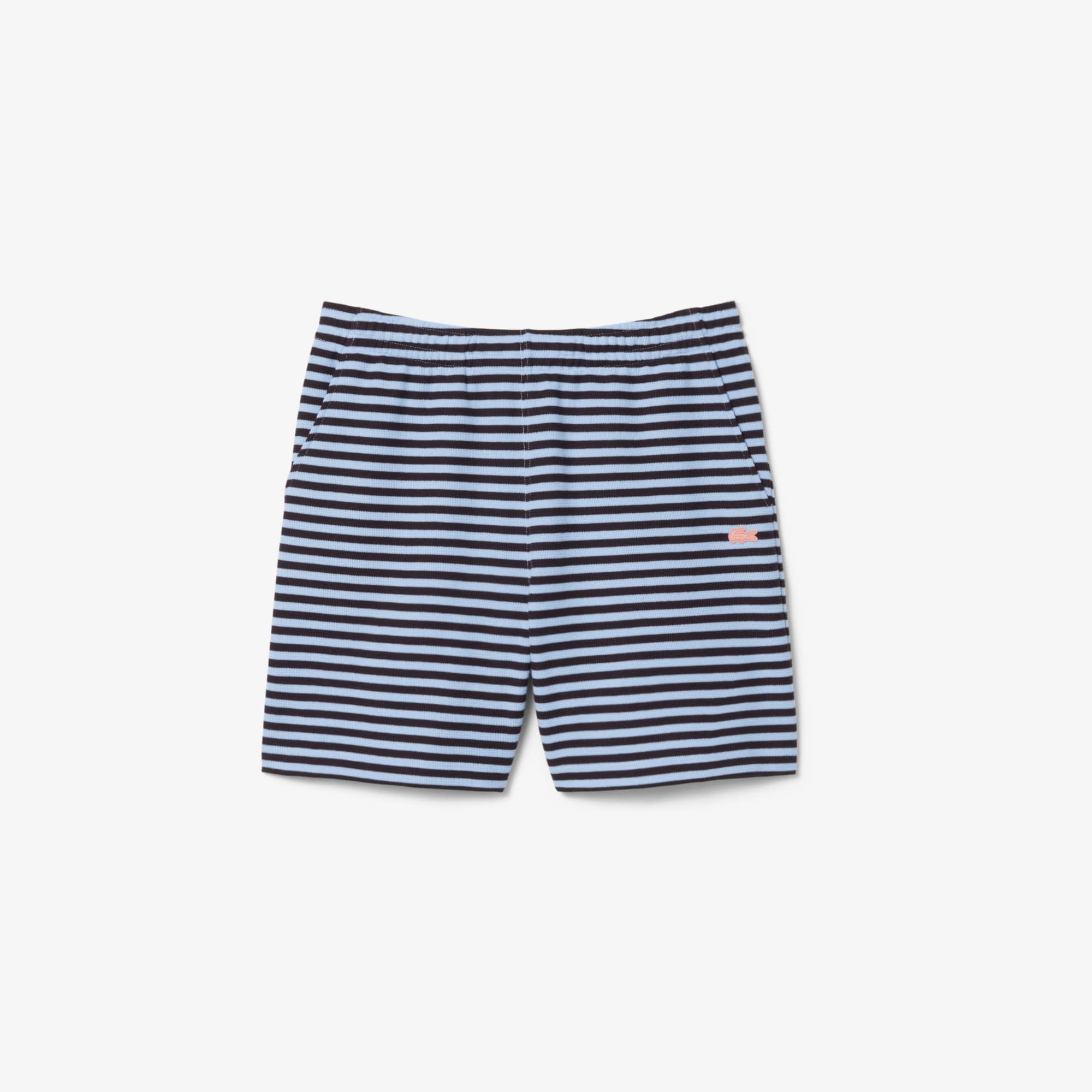 Regular Fit Striped Cotton Shorts - Bleu Clair / Marron