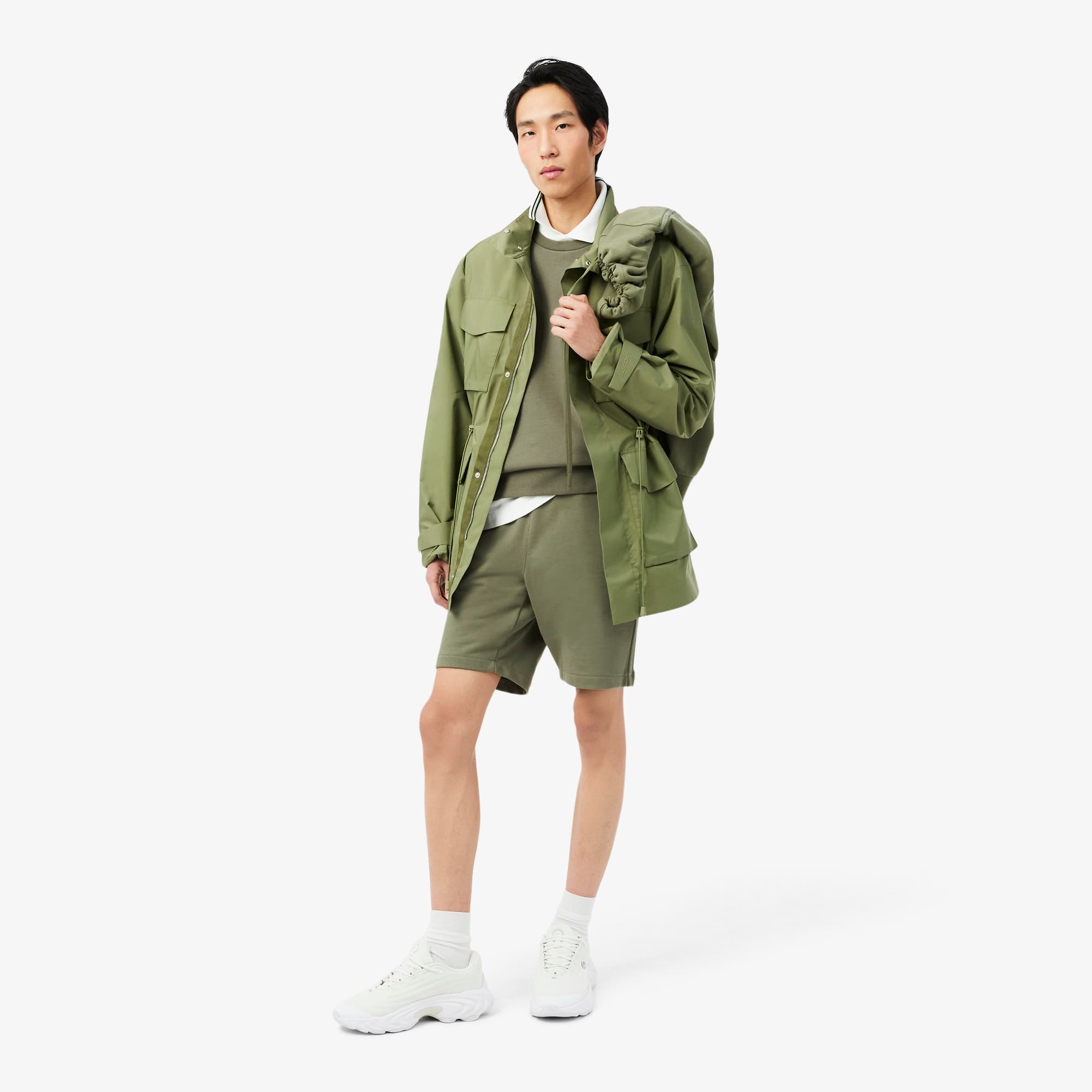 Stripe Band Fleece Sweatshirt - Khaki Green