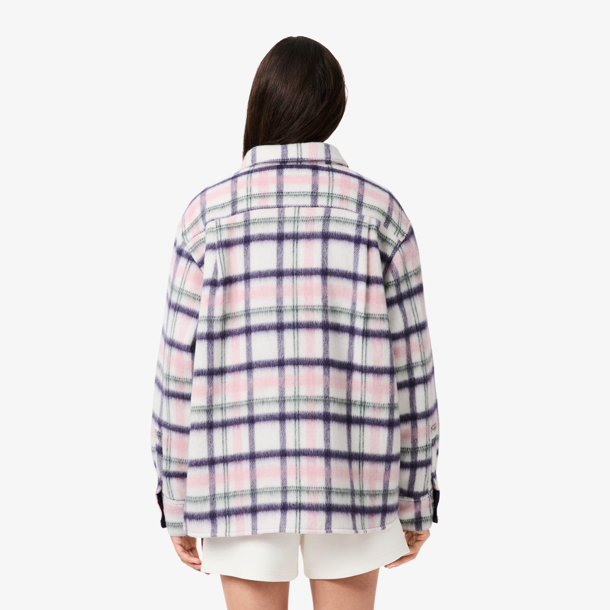 Women's Oversized Quilted Wool Overshirt - White / Purple / Light Pink / Green