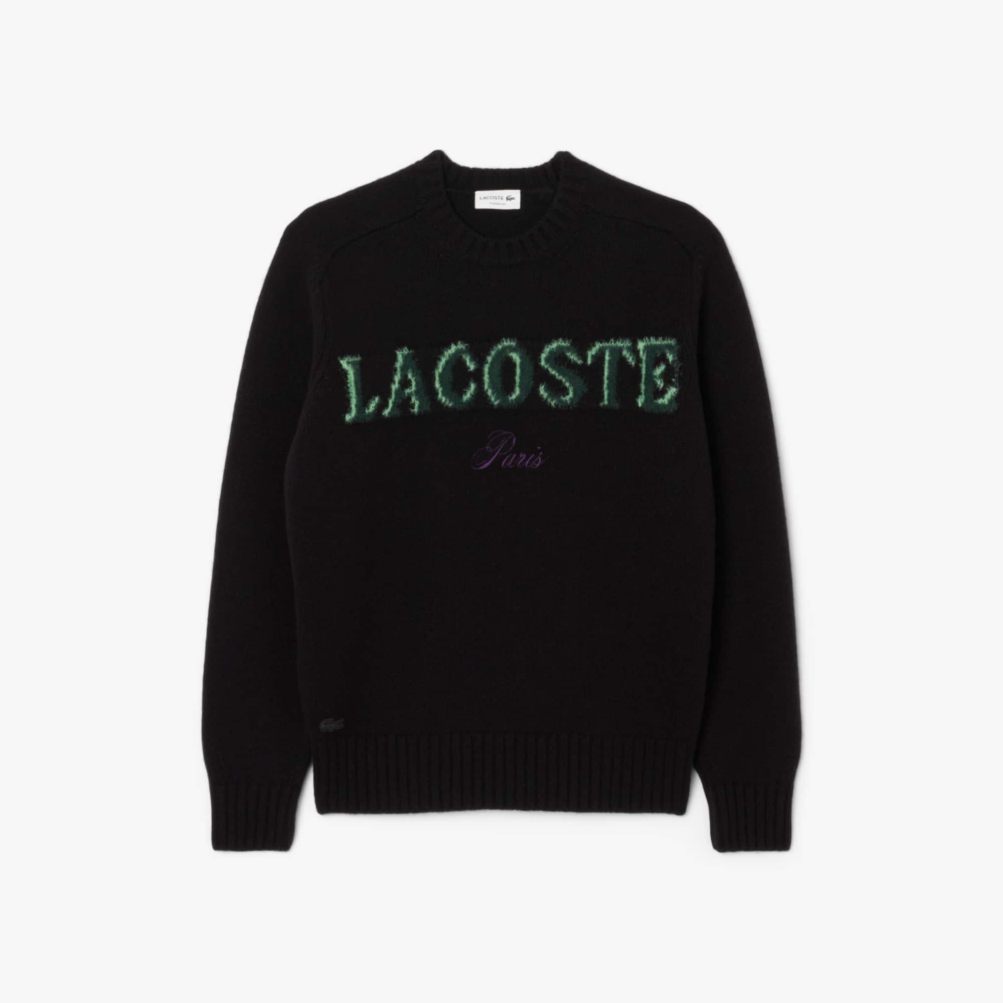Men's Intarsia Branded Wool Sweater - Black / Green
