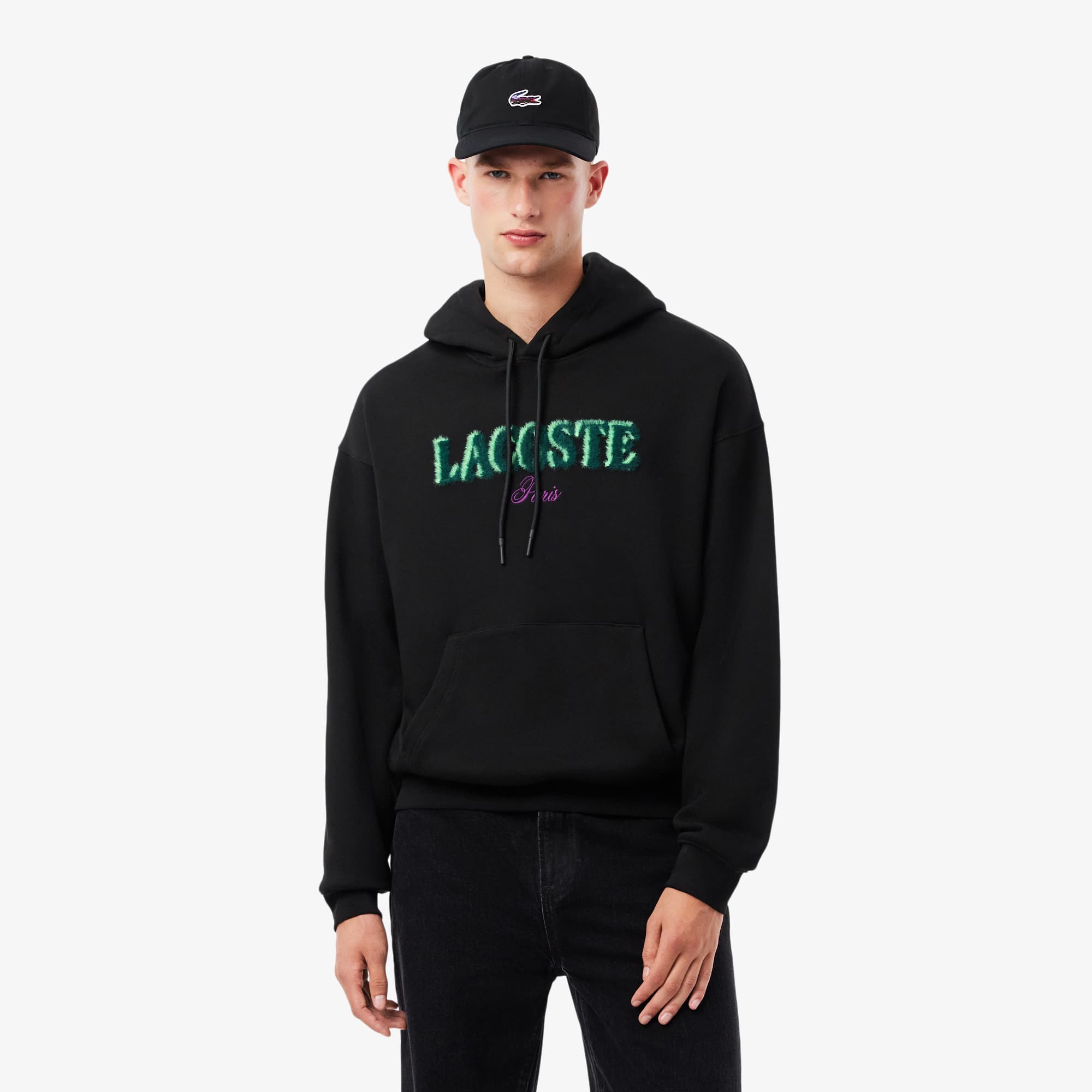 Men's Loose Fit Embroidered Hoodie - Black