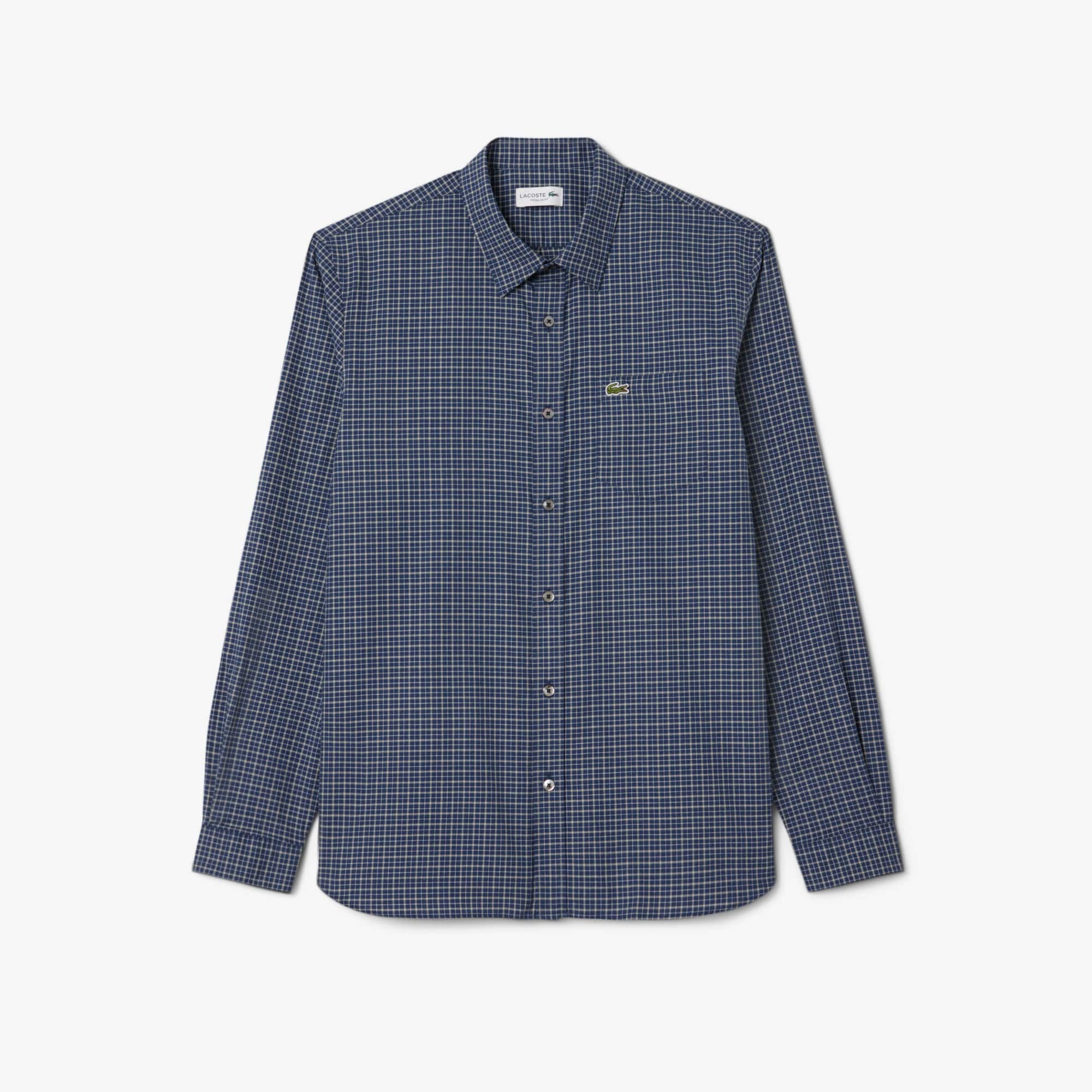 Men's Regular Fit Plaid Flannel Shirt - Navy Blue / White
