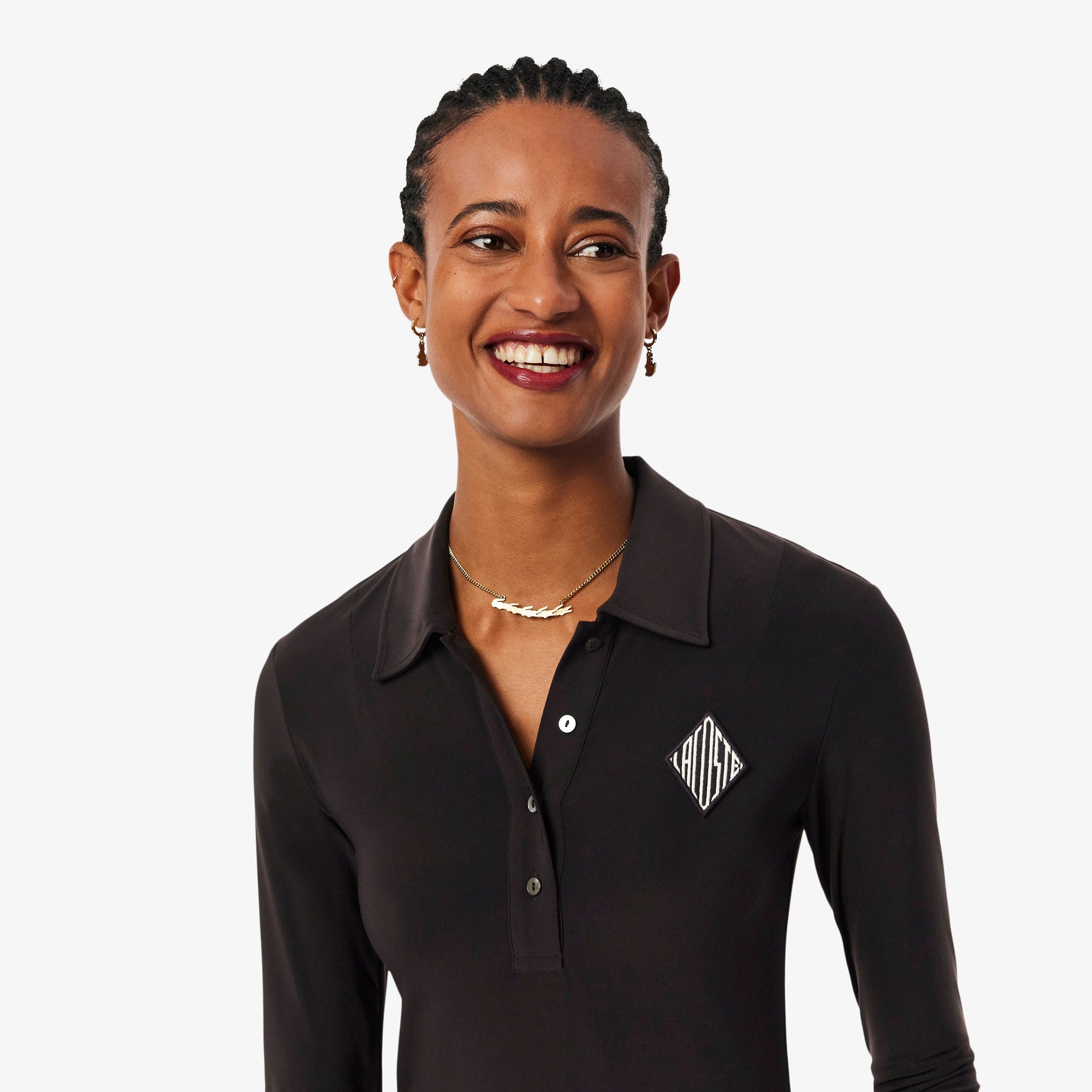 Embroidered Badge Slim Fit Polo Dress - Brown