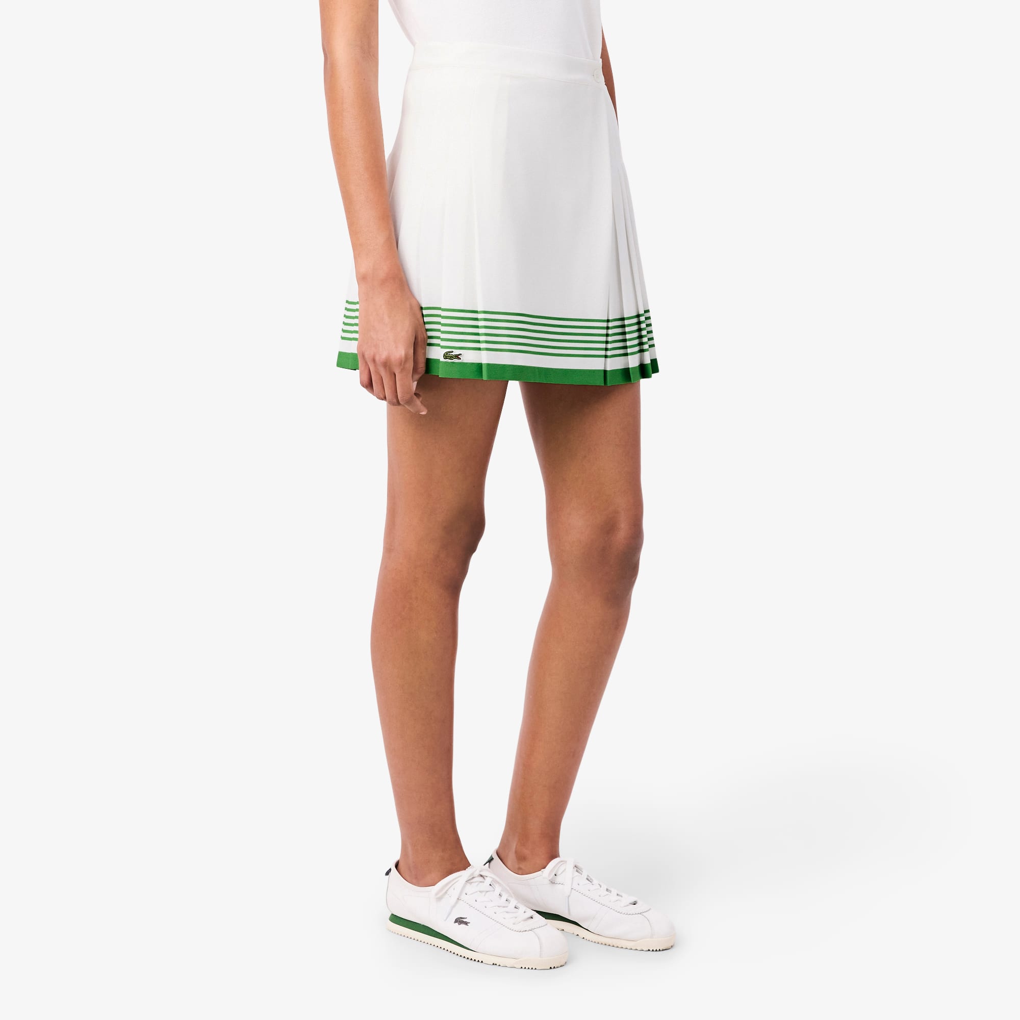 Fluid Crepe Pleated Skirt - Blanc / Vert