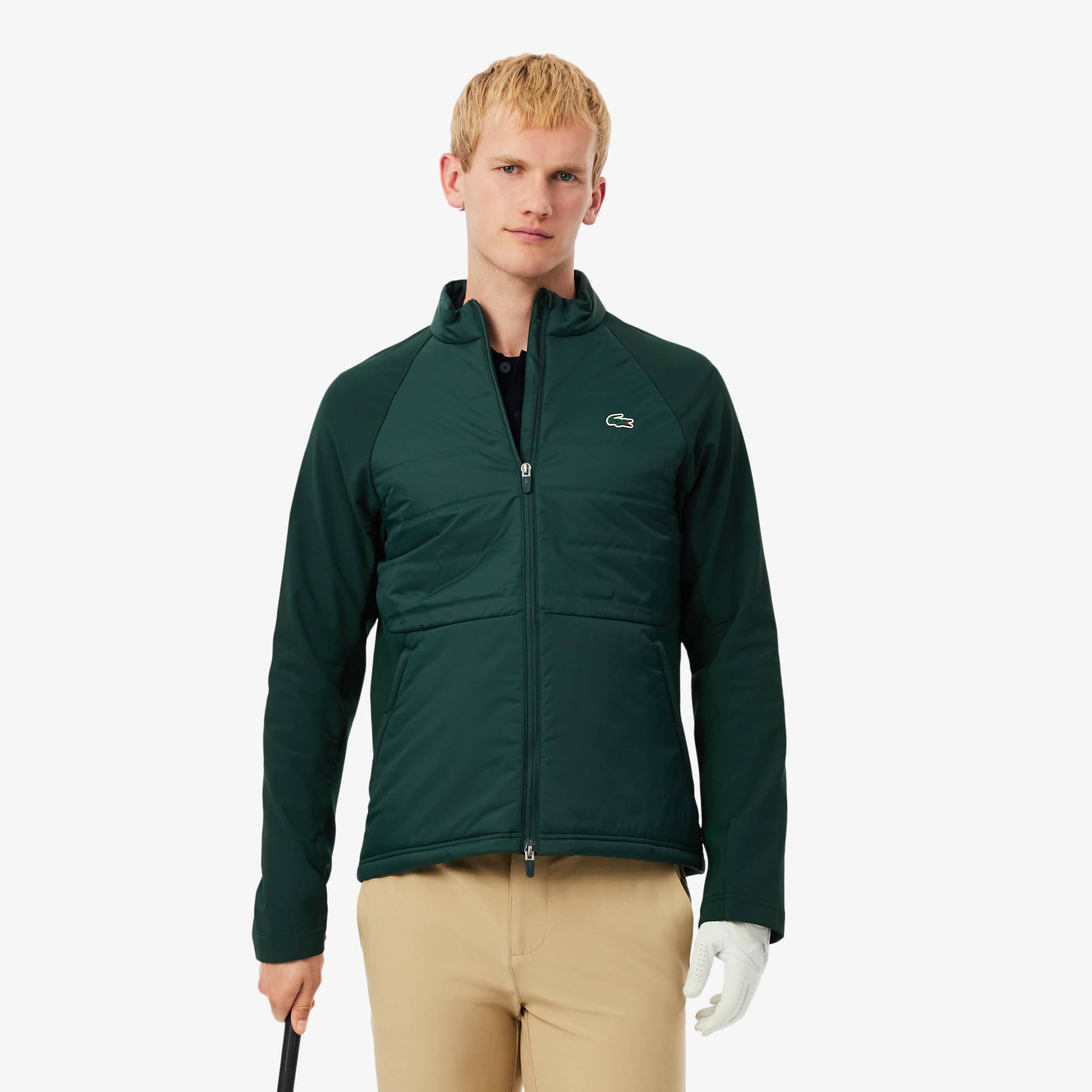 Men's High-Neck Quilted Golf Jacket - Green