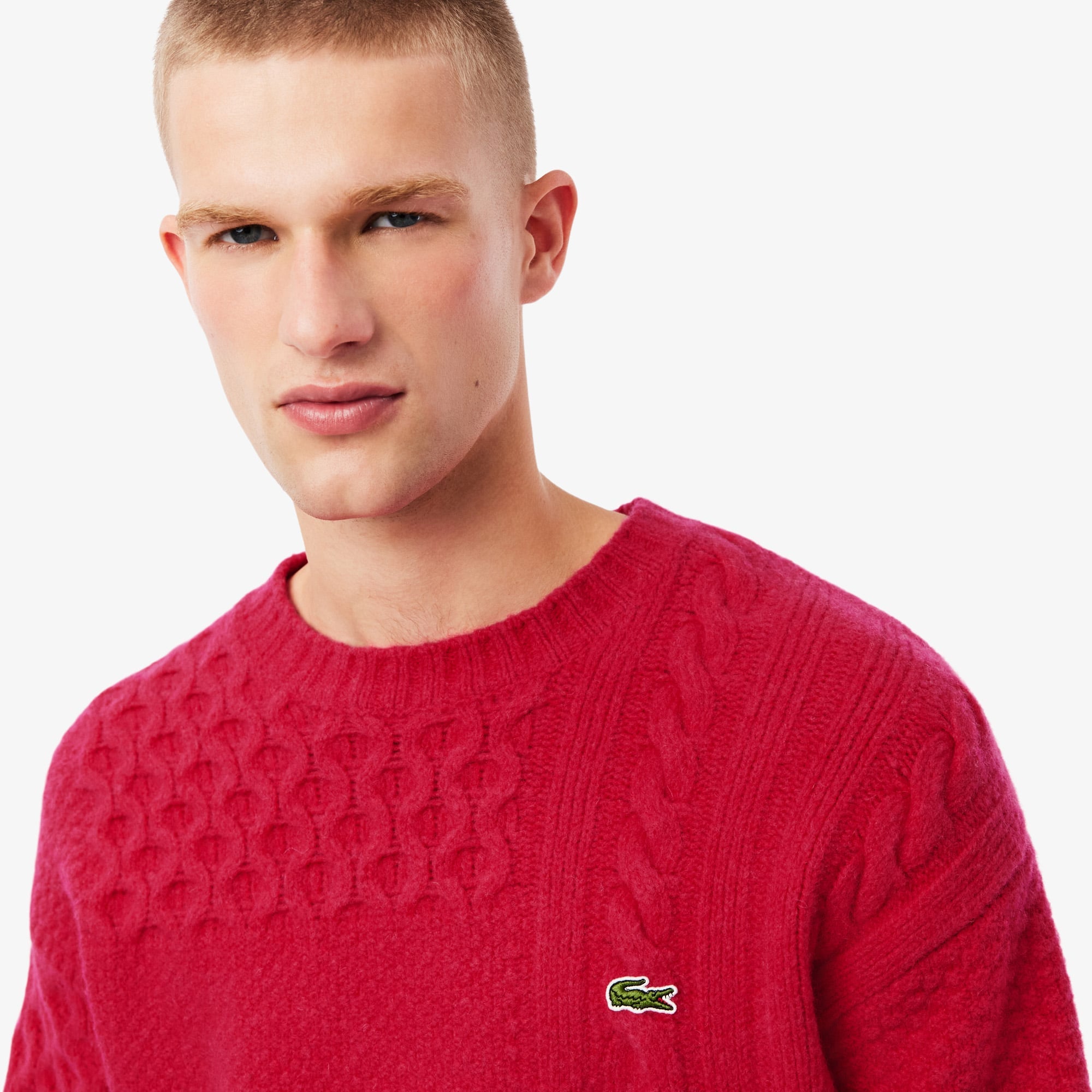 Men's Relaxed Fit Patchwork Effect Wool Sweater - Pink