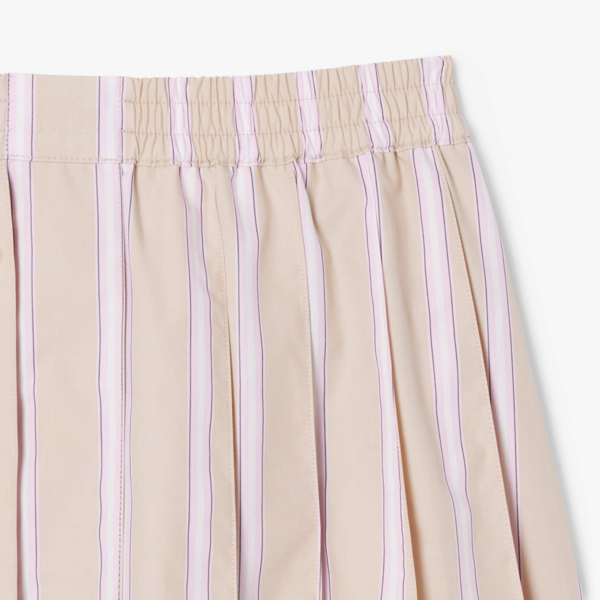 Poplin Short Striped Pleated Skirt - Beige / Rose / Blanc / Bleu Marine