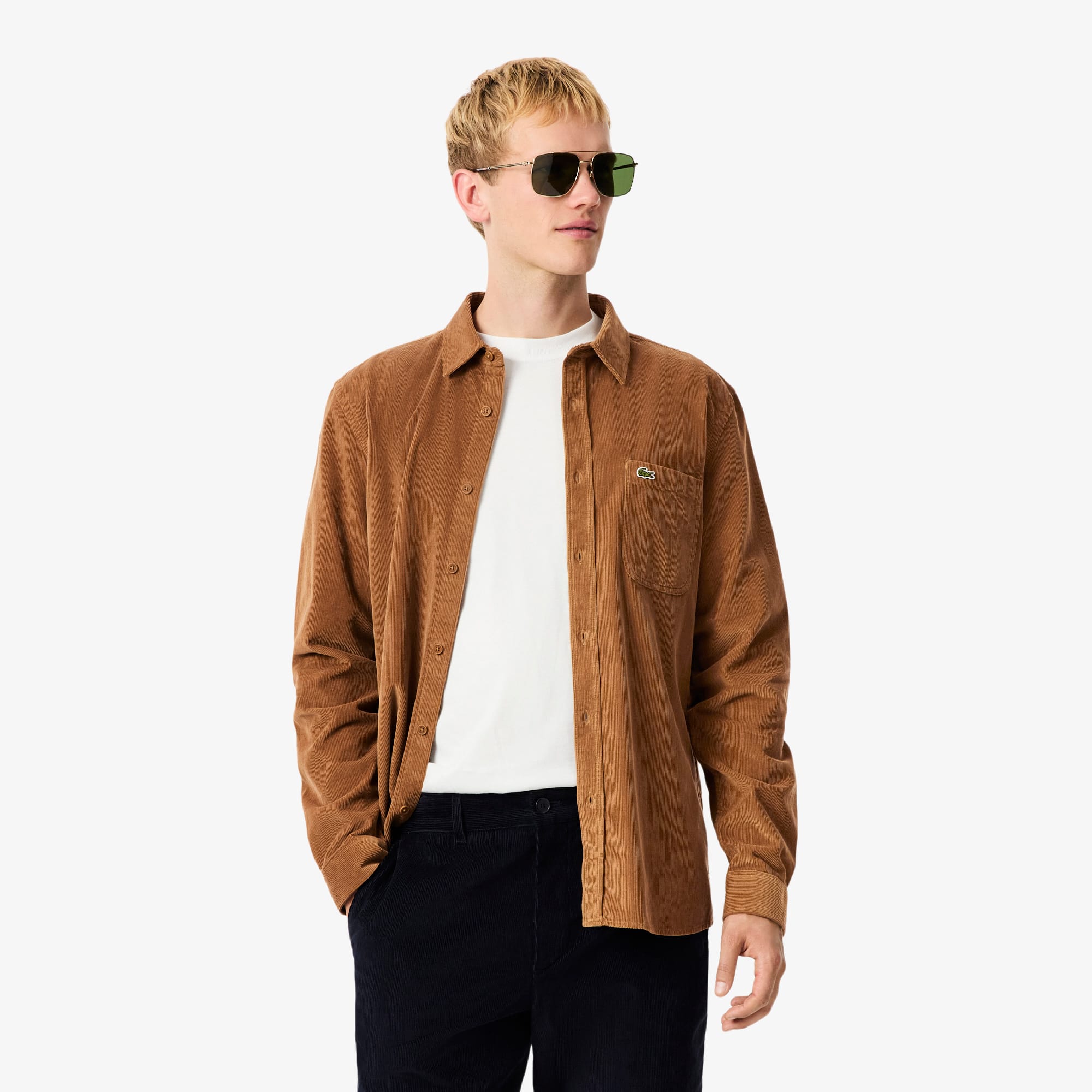 Men's Regular Fit Velour Shirt - Brown