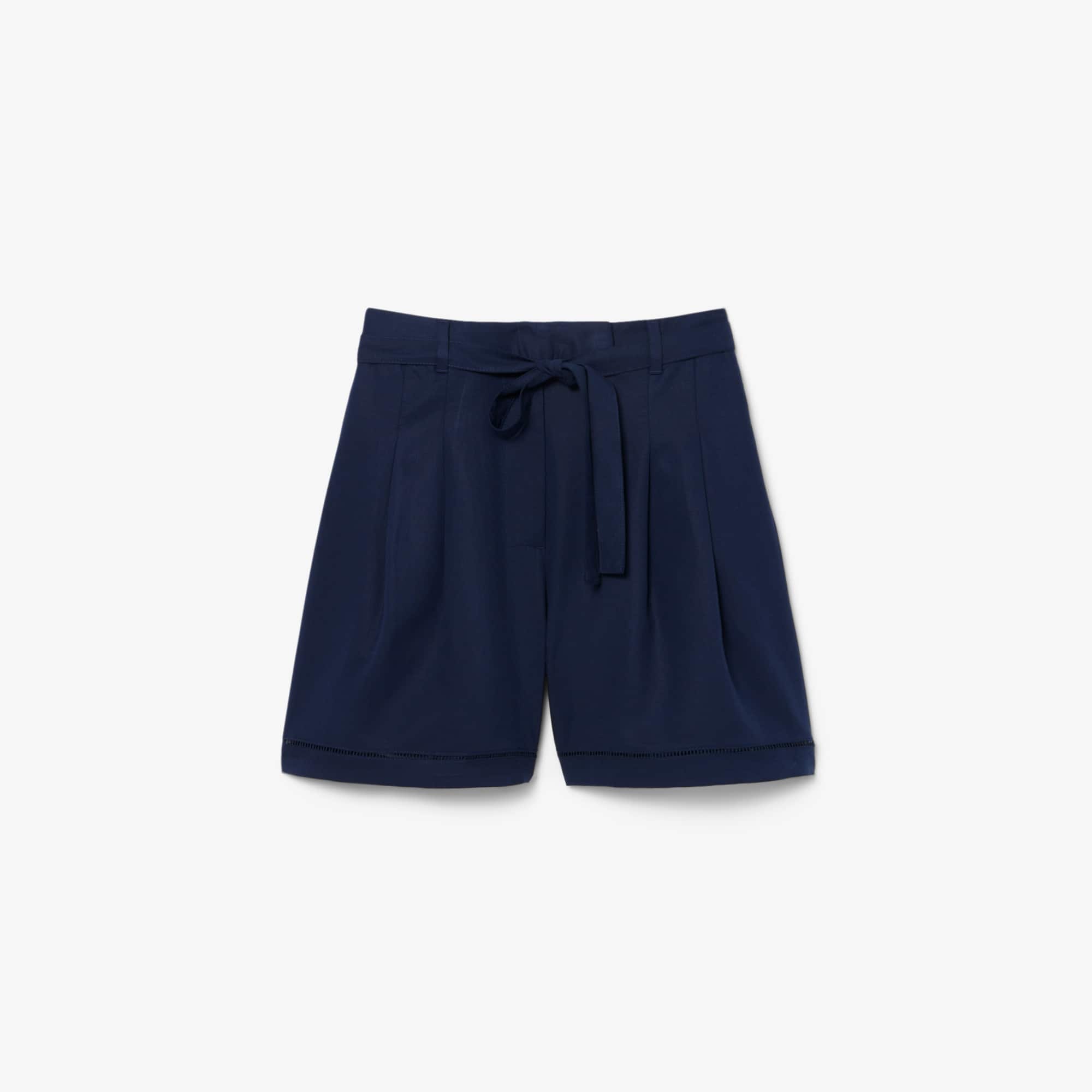 Oversized Fluid Linen Blend Bermuda Shorts - Navy Blue