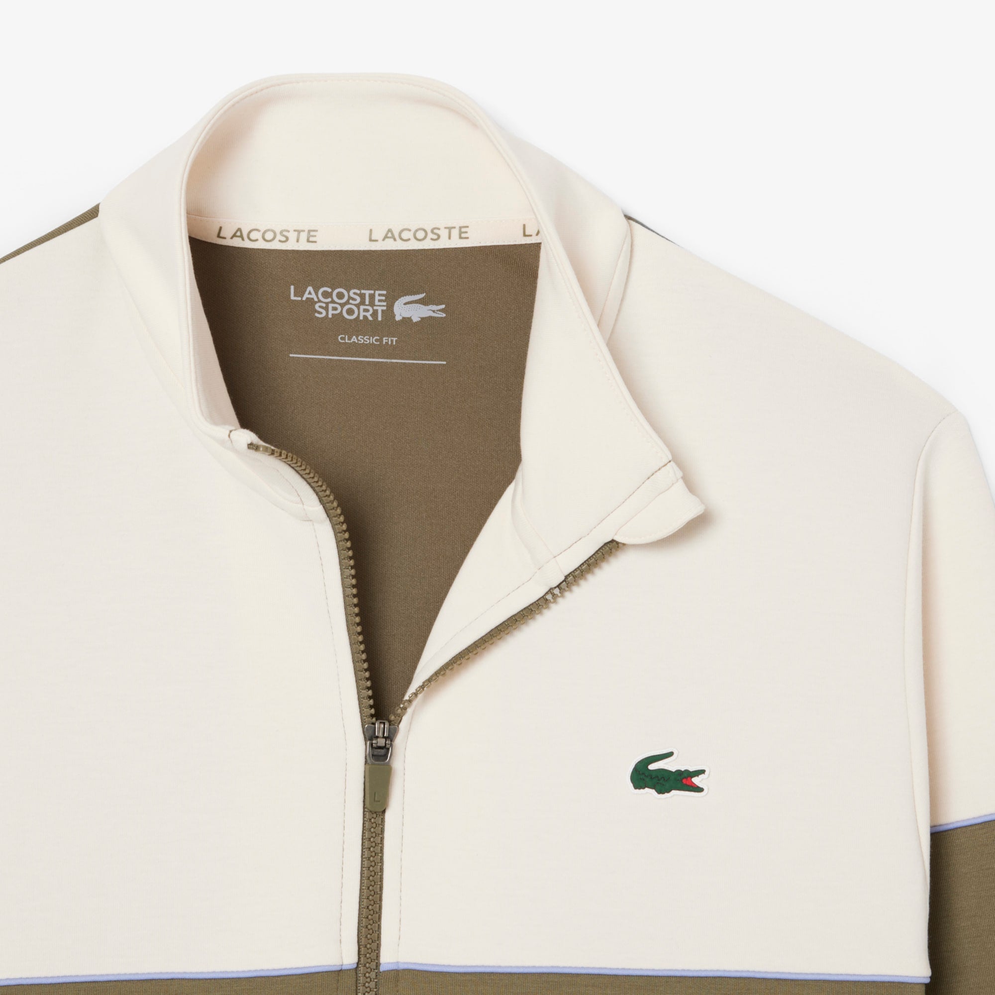 Men's Tennis Zip-Up Colorblock Sweatshirt - Khaki Green / White