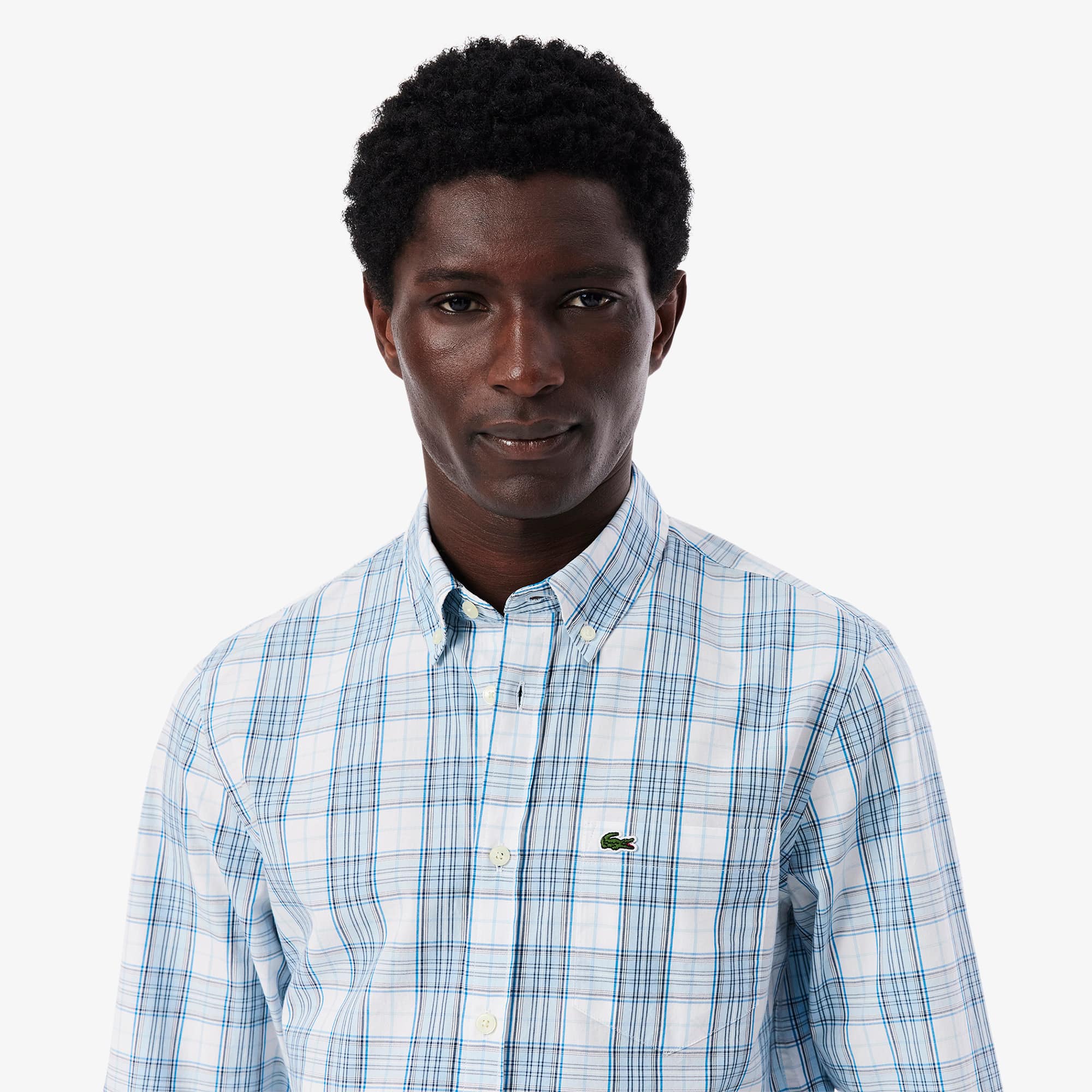 Men's Slim Fit Stretch Plaid Shirt - White / Blue / Navy Blue