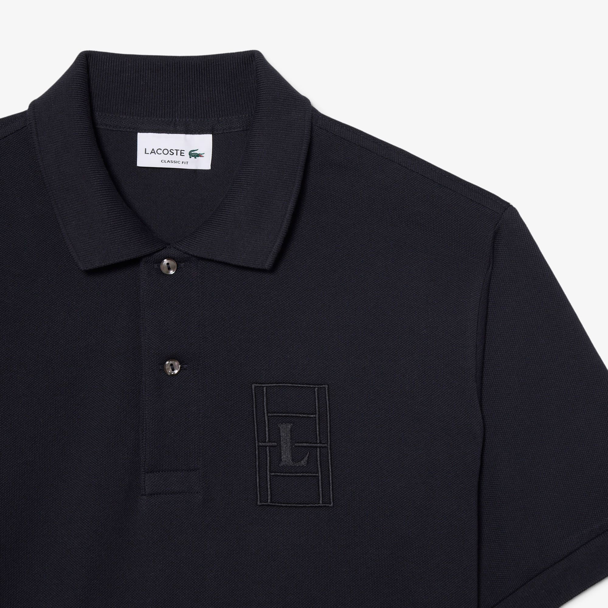Classic Fit Embroidery Detail Petit Piqué Polo - Black