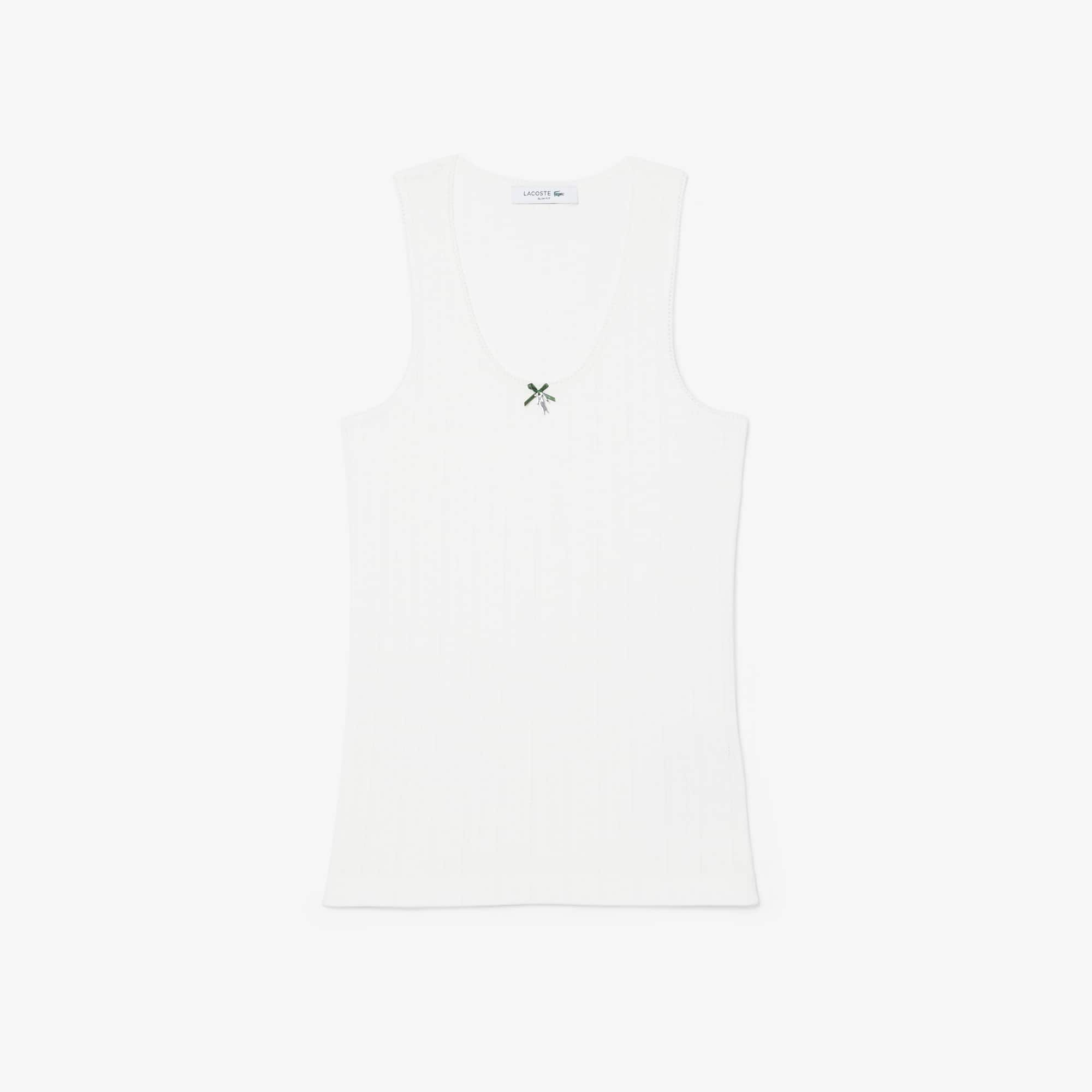 Women's Slim Fit Pointelle Knit Cotton Tank Top - White