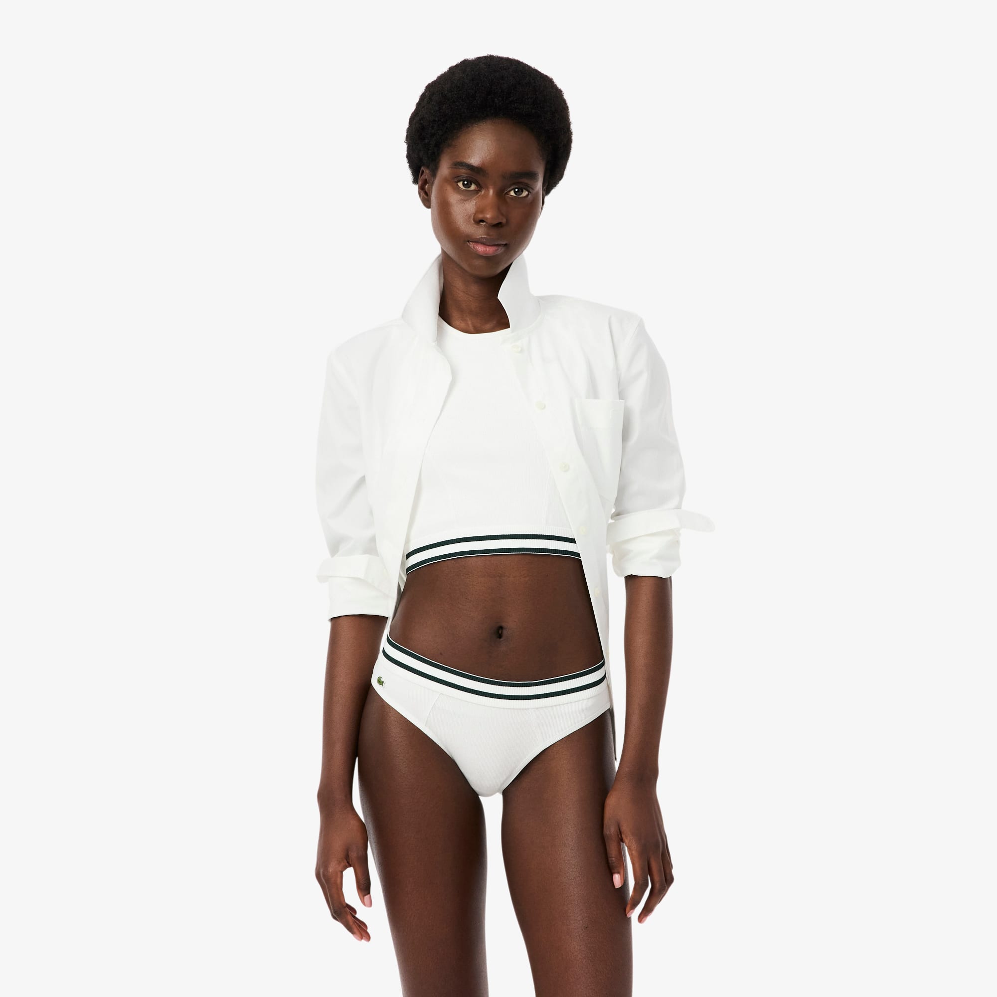 Stripe Waist Cotton Briefs - White