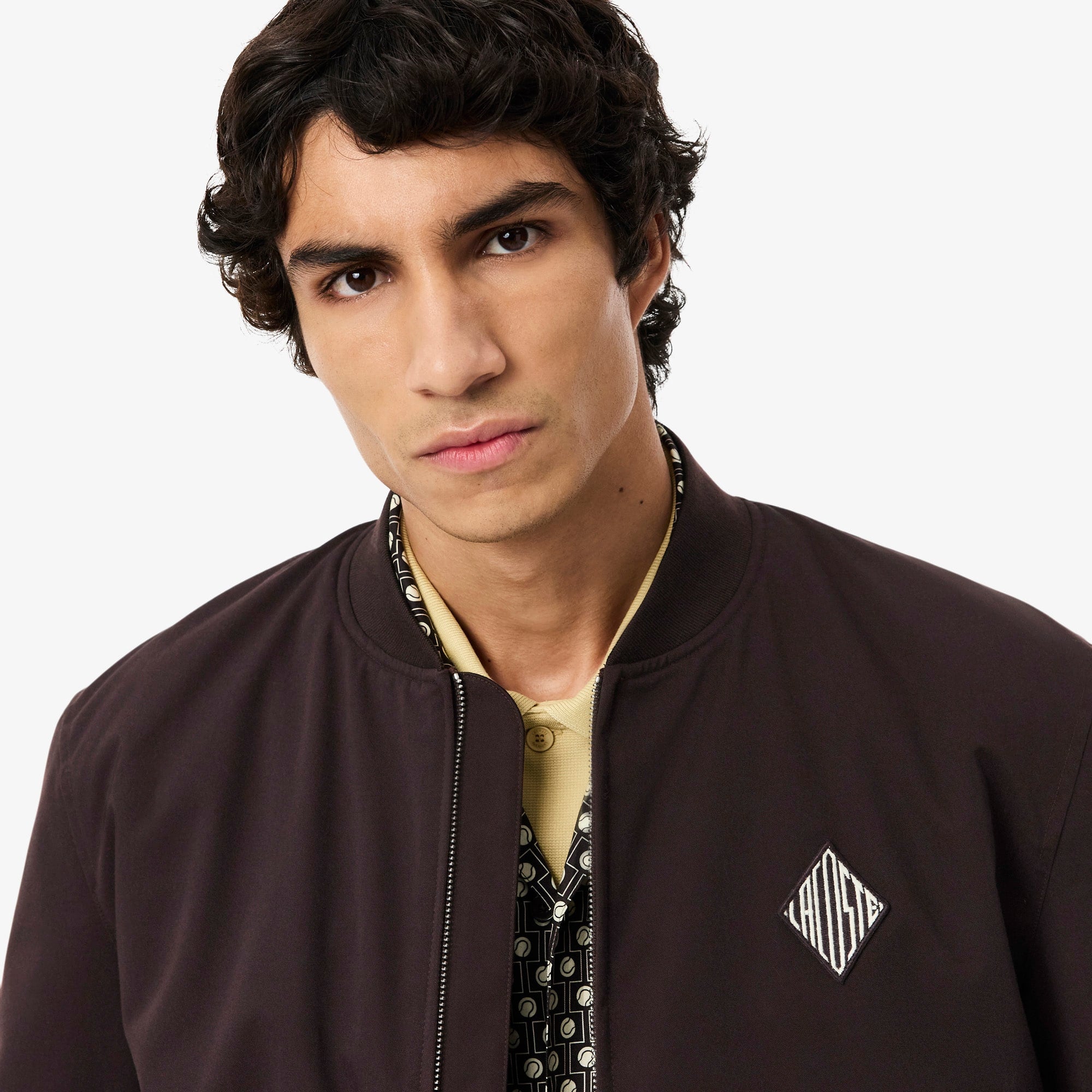 Retro Badge Water-Repellent Bomber Jacket - Brown