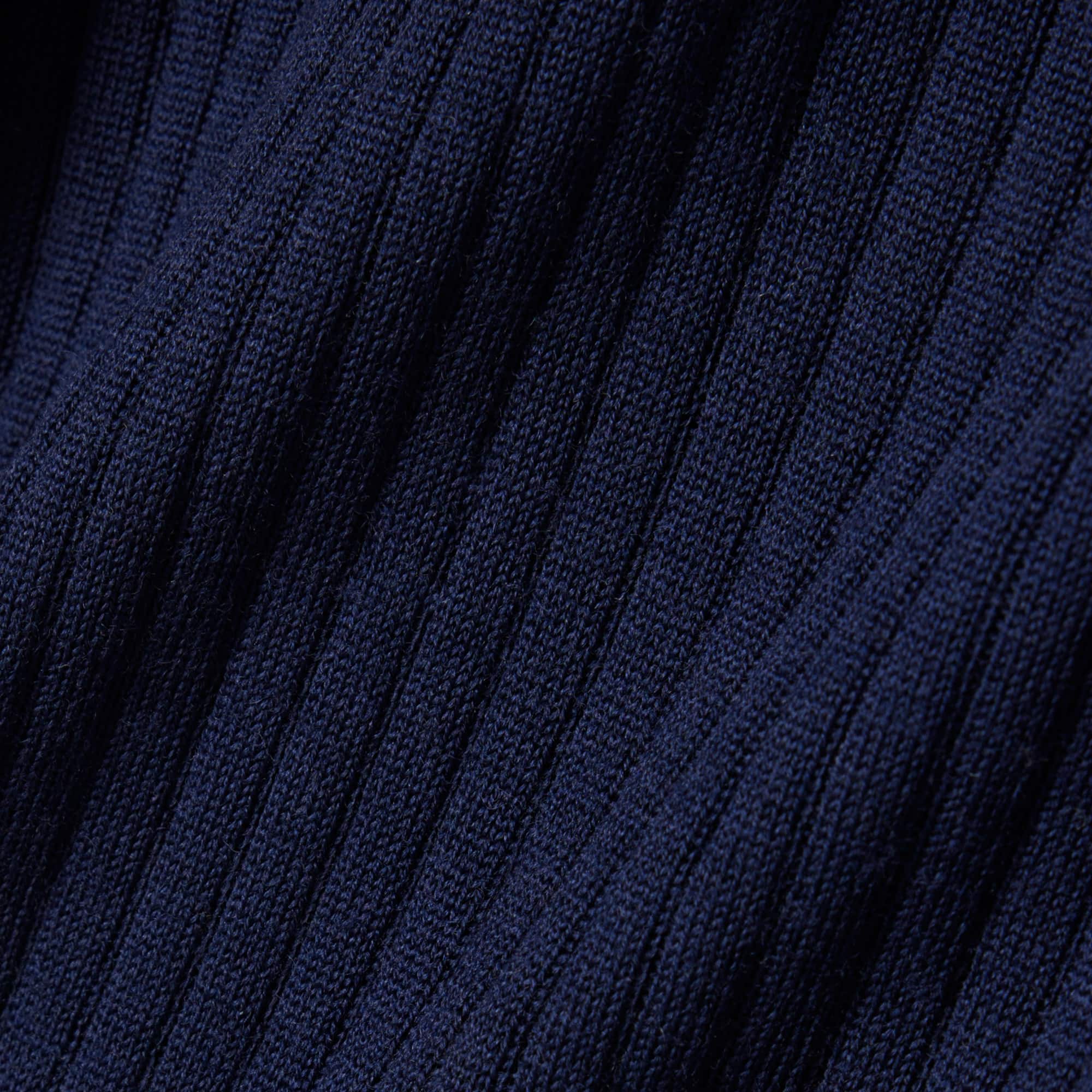 3D Rib Knit Polo Collar Merino Wool Sweater - Navy Blue
