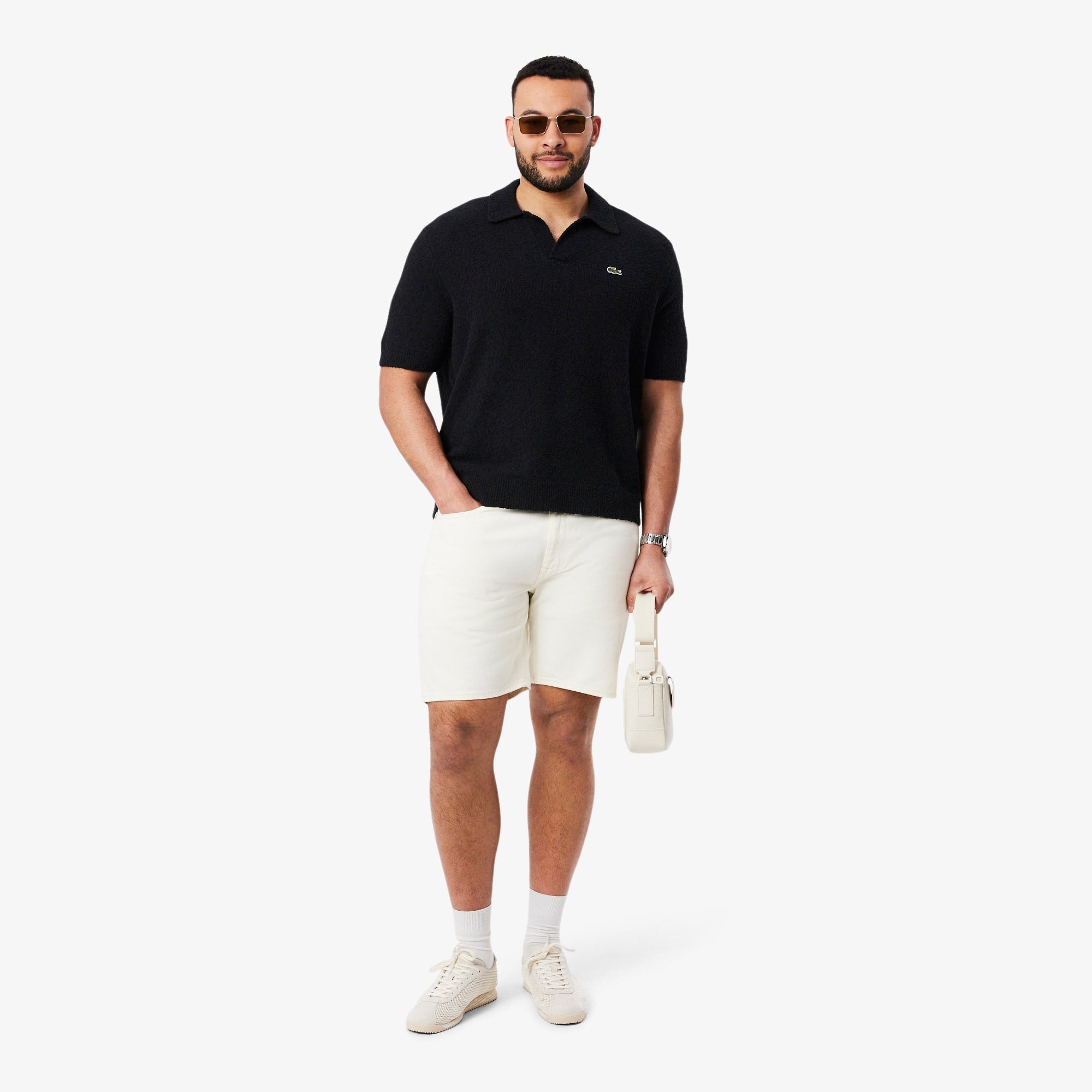 Classic Fit Bouclé Knit Polo - Black