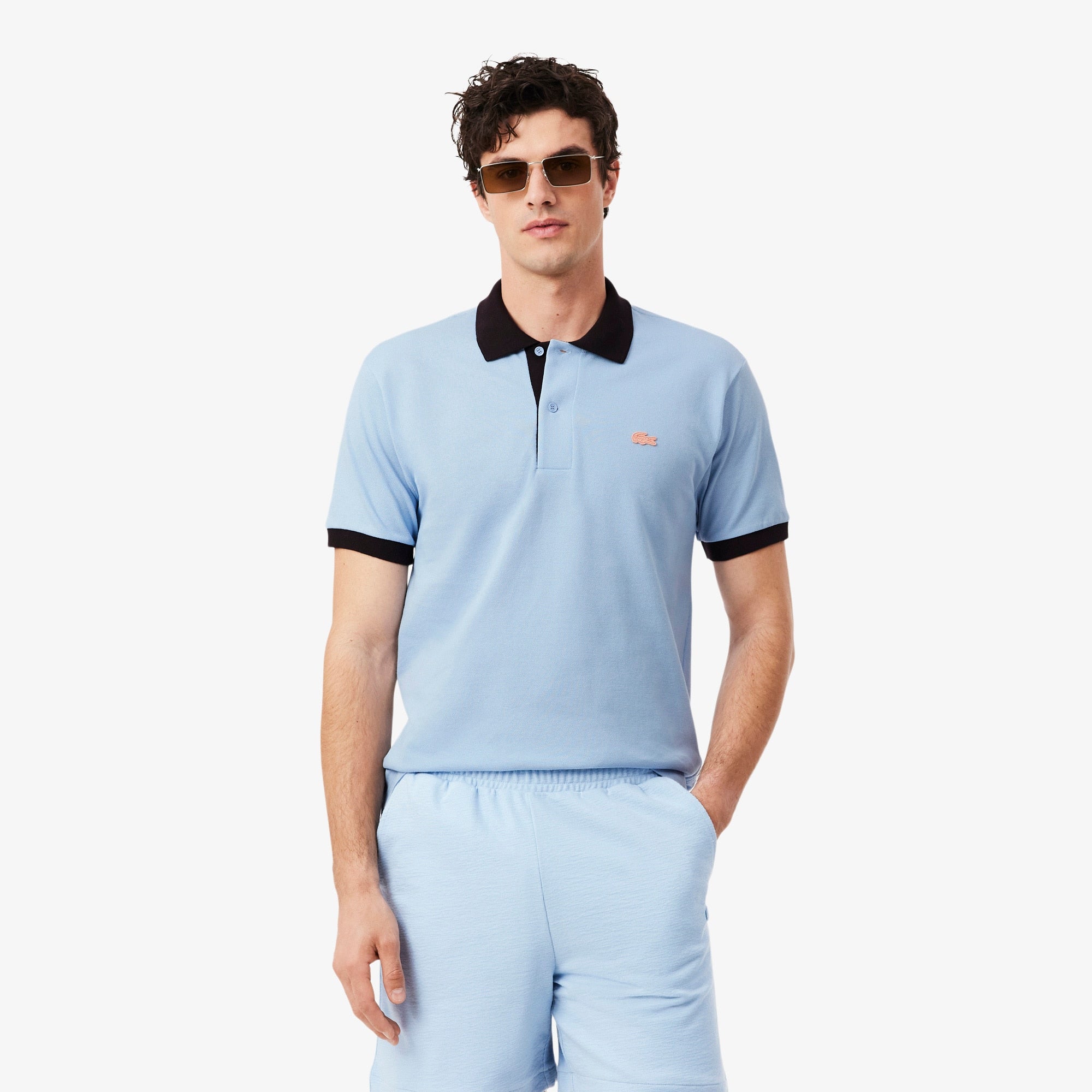 Classic Fit Contrast Rib Polo - Bleu Clair / Marron
