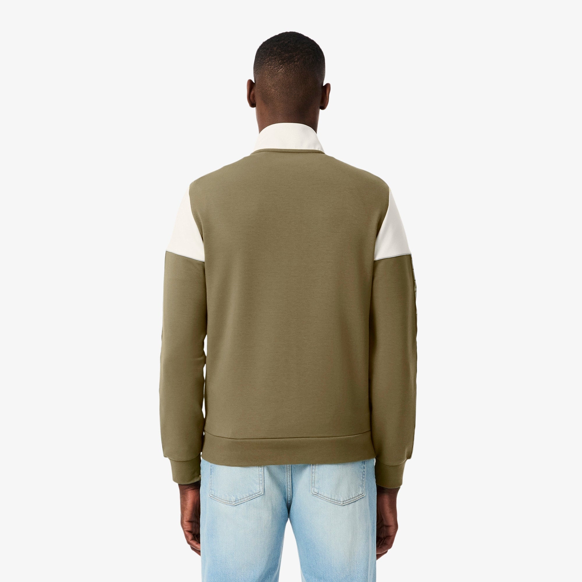 Men's Tennis Zip-Up Colorblock Sweatshirt - Khaki Green / White