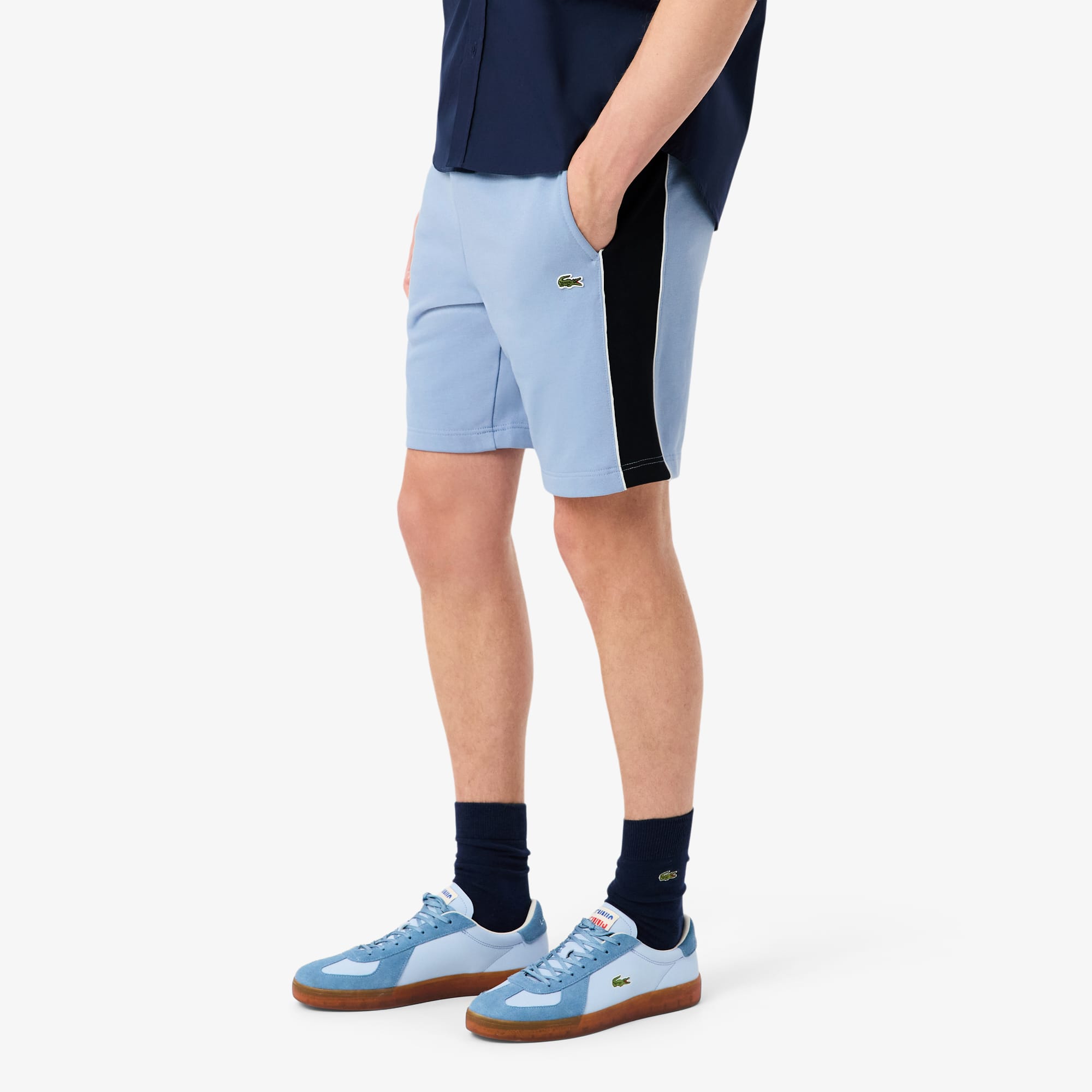 Regular Fit Colorblock Fleece Shorts - Bleu Clair / Noir