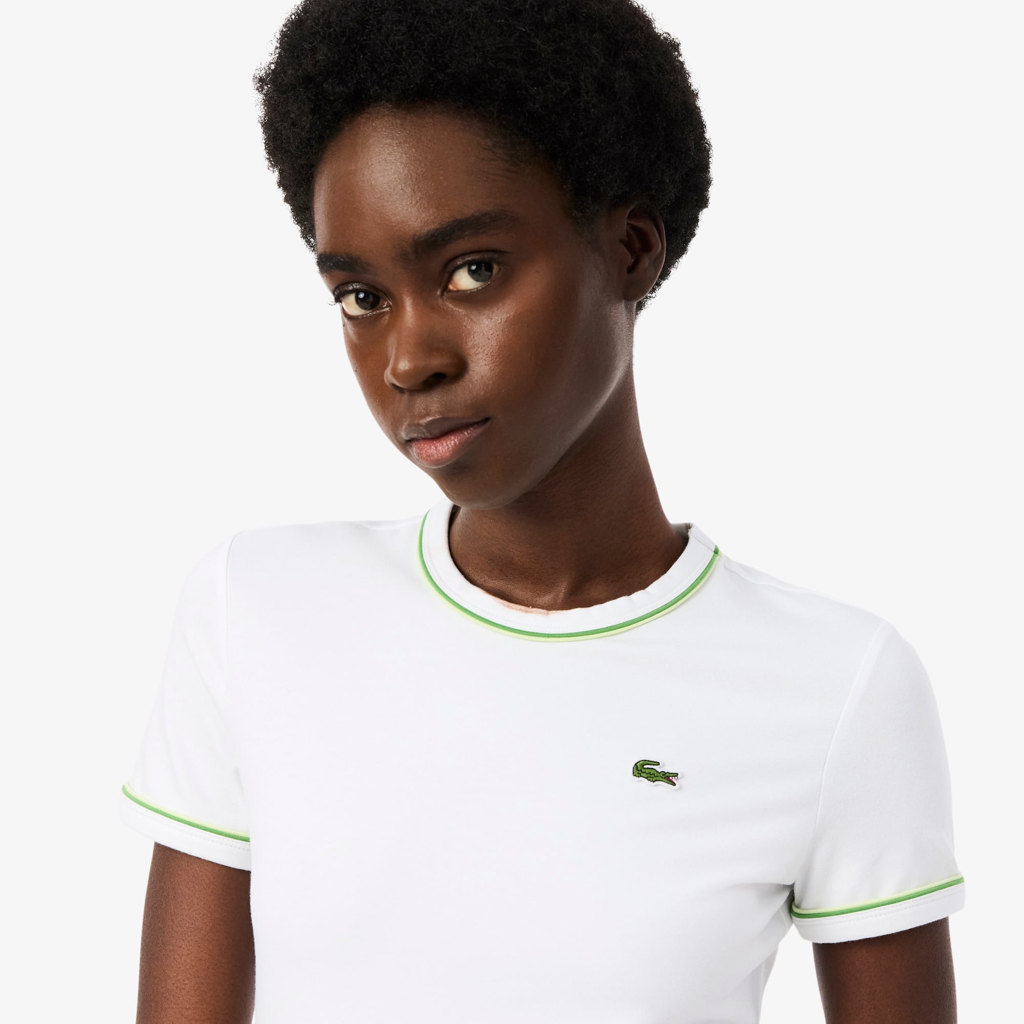Women's Contrast Trim Jersey T-Shirt - Blanc / Vert