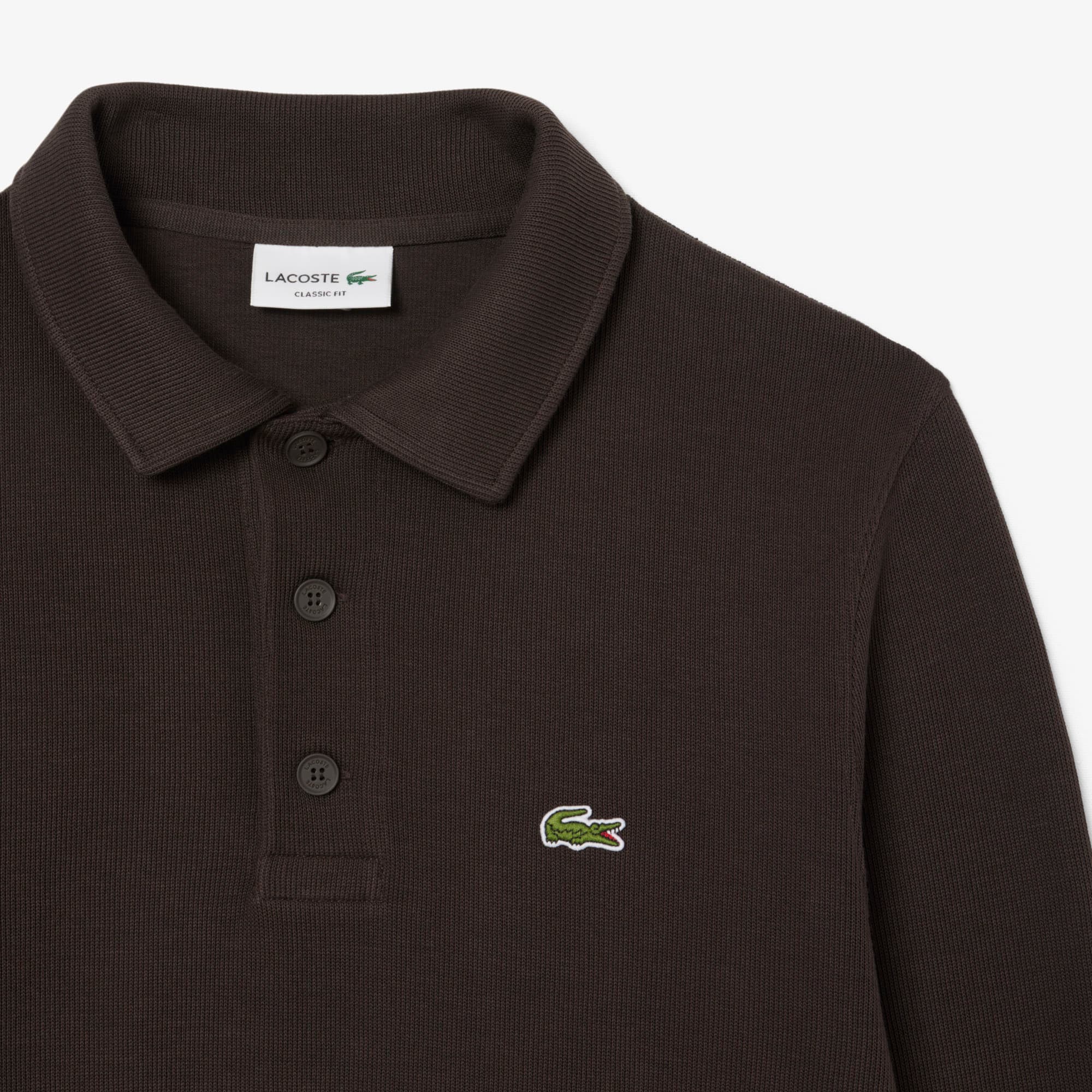 Men's Ribbed Cotton Polo Collar Sweatshirt - Brown
