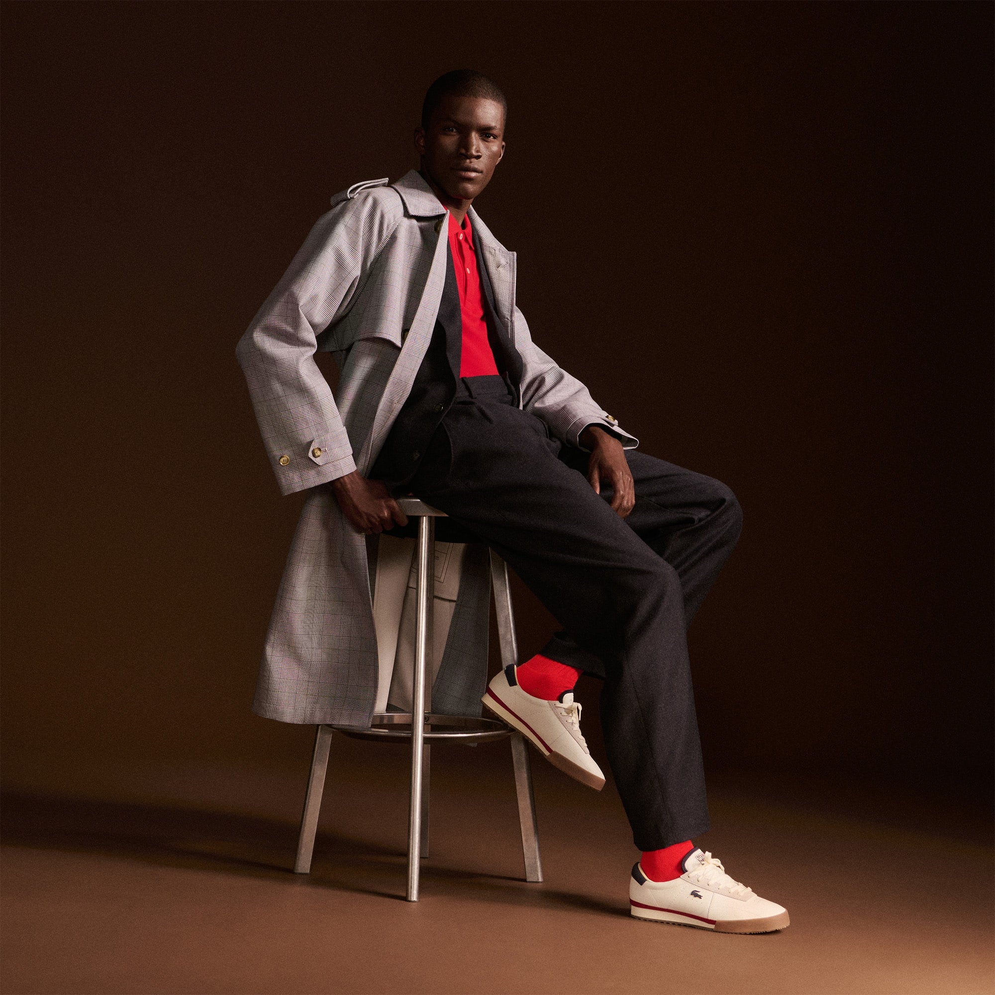 Men's Aura Leather Sneakers - WHT/NVY/RED