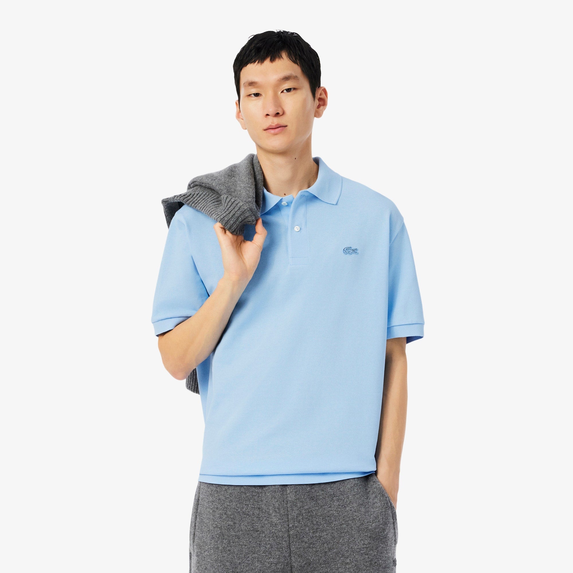 Men's Loose Fit Heavy Piqué Polo - Pastel blue