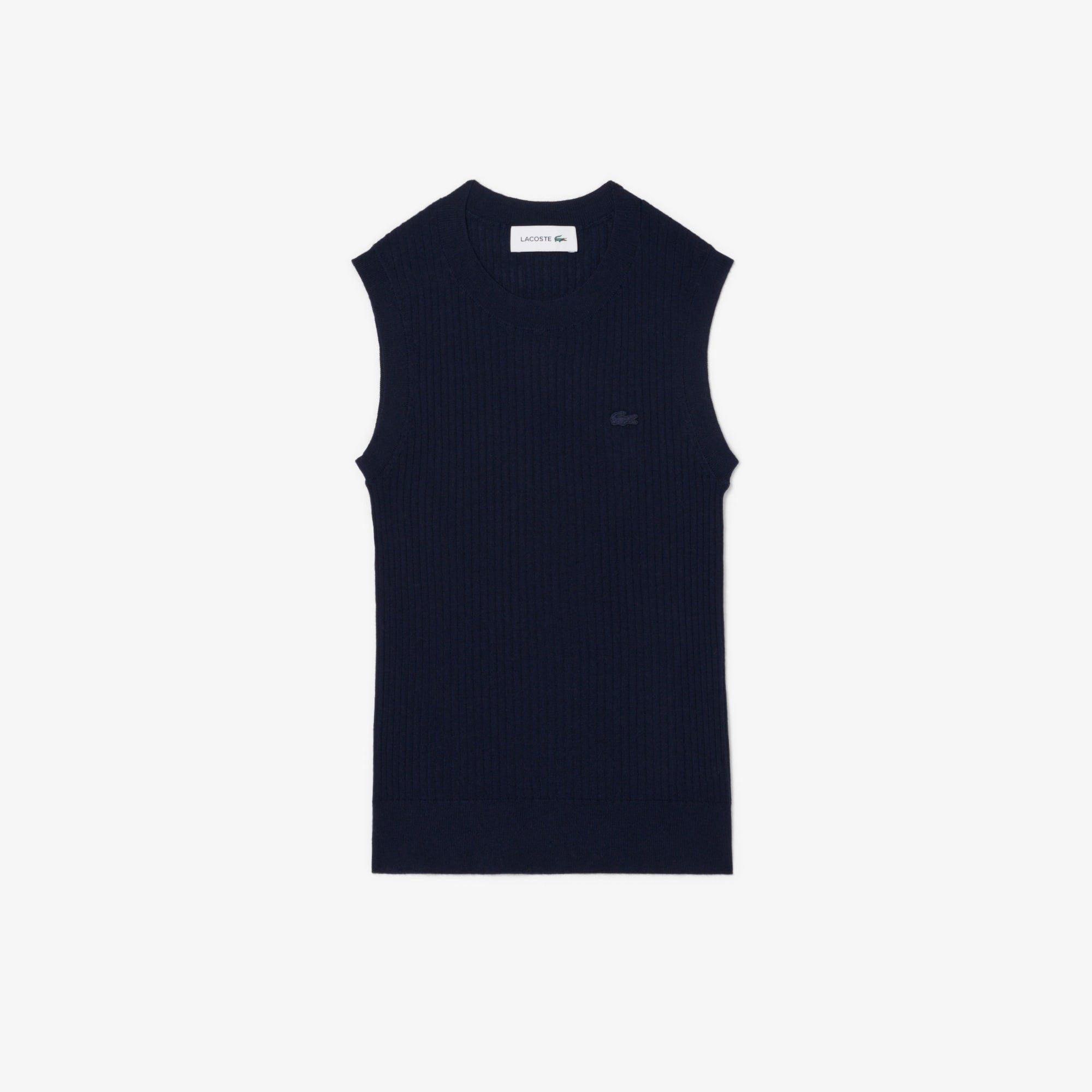 Merino Wool 3D Knit Sleeveless Sweater - Navy Blue