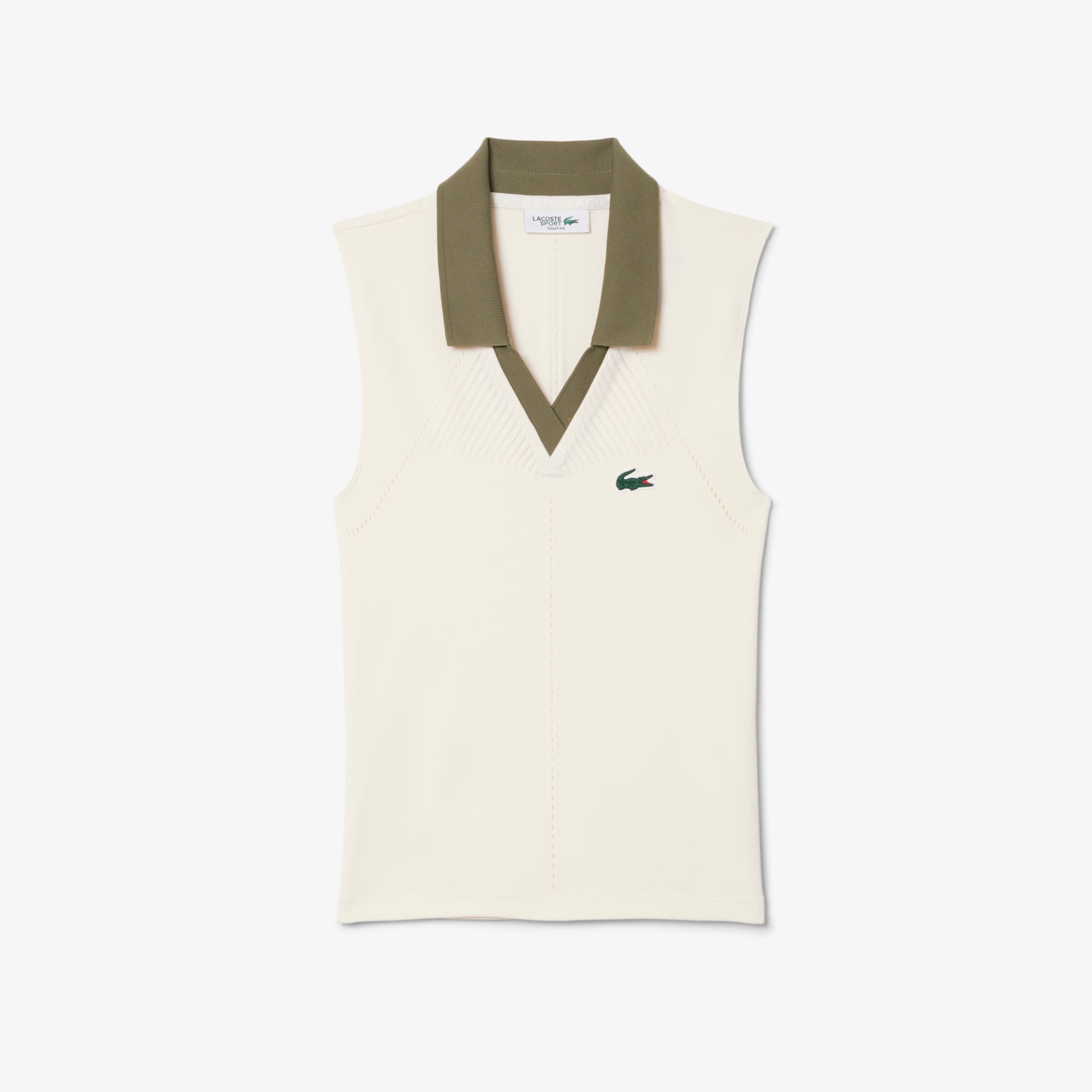 Women's Sleeveless Stretch Knit Tennis Polo - White / Khaki Green