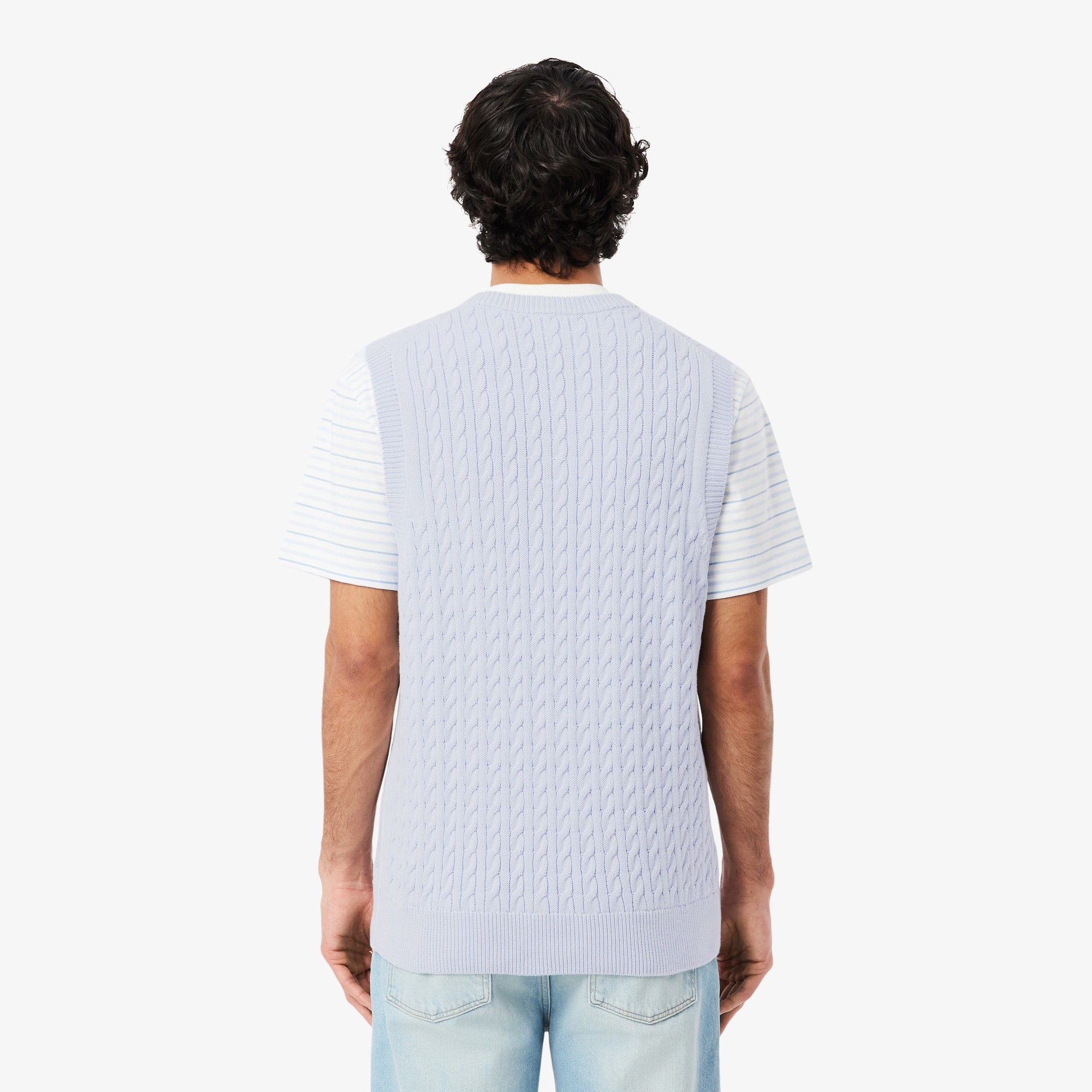 Men's Cable Knit Cotton Sweater Vest - Light Blue / White