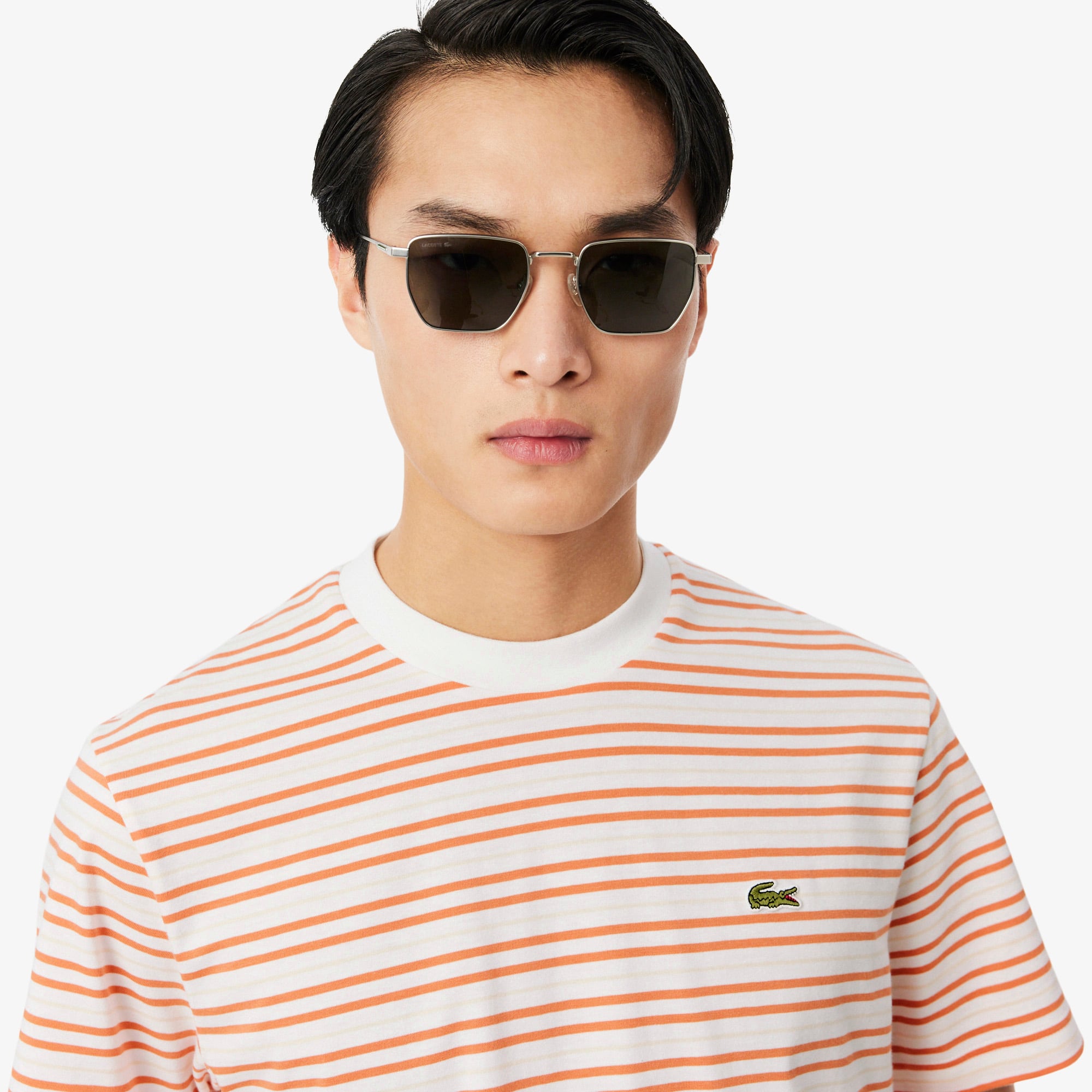 Striped Cotton T-Shirt - Orange / Blanc
