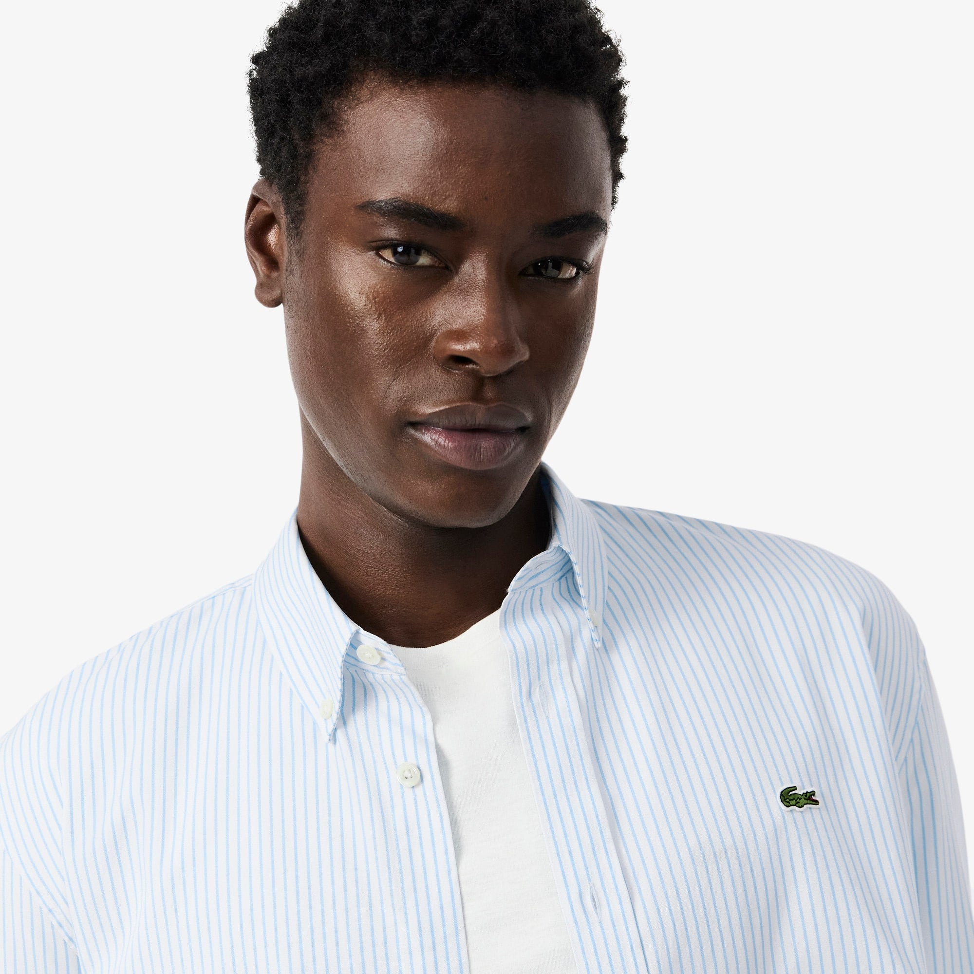 Men's Regular Fit Striped Pinpoint Shirt - White / Light Blue